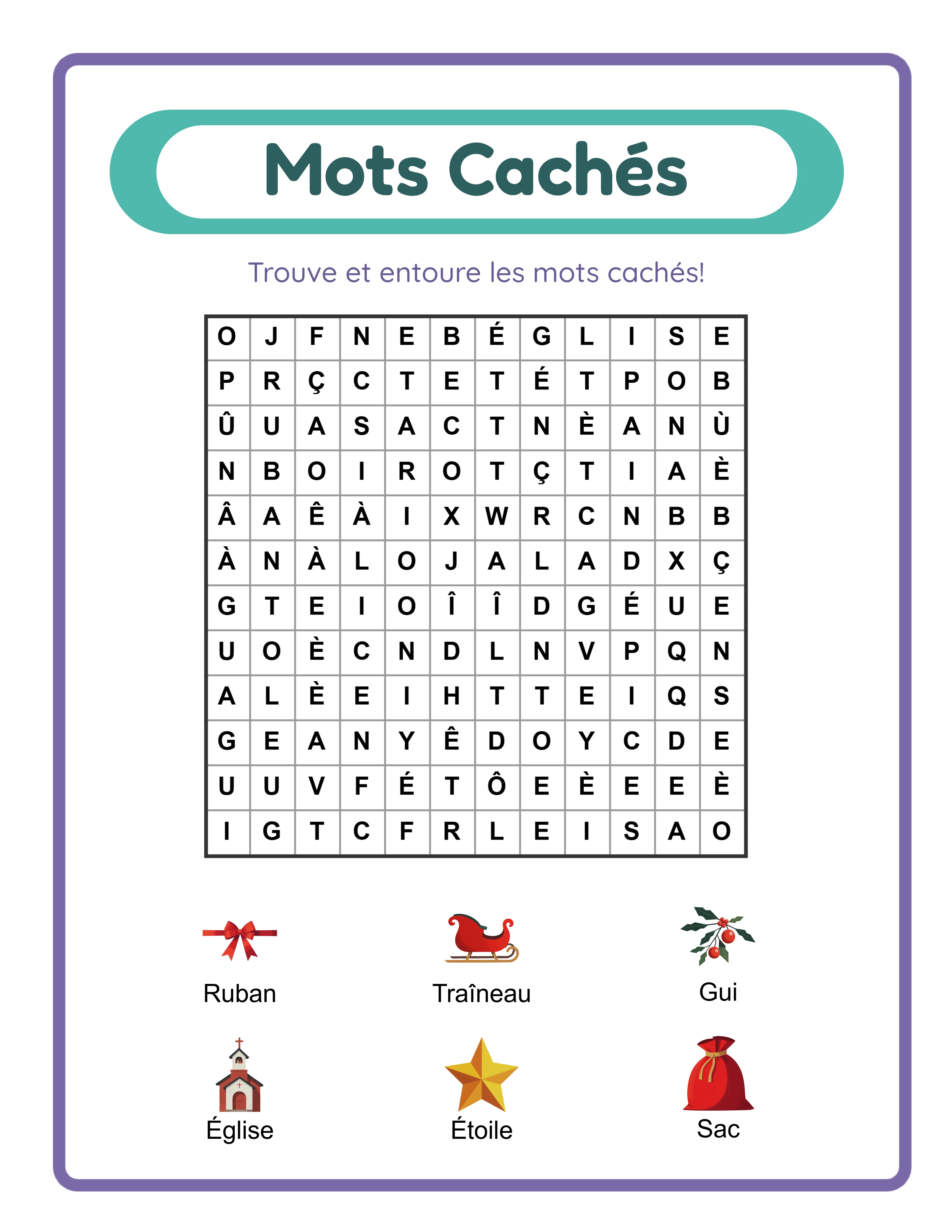 Mots cachés dans la grille — Fiche exemple 2