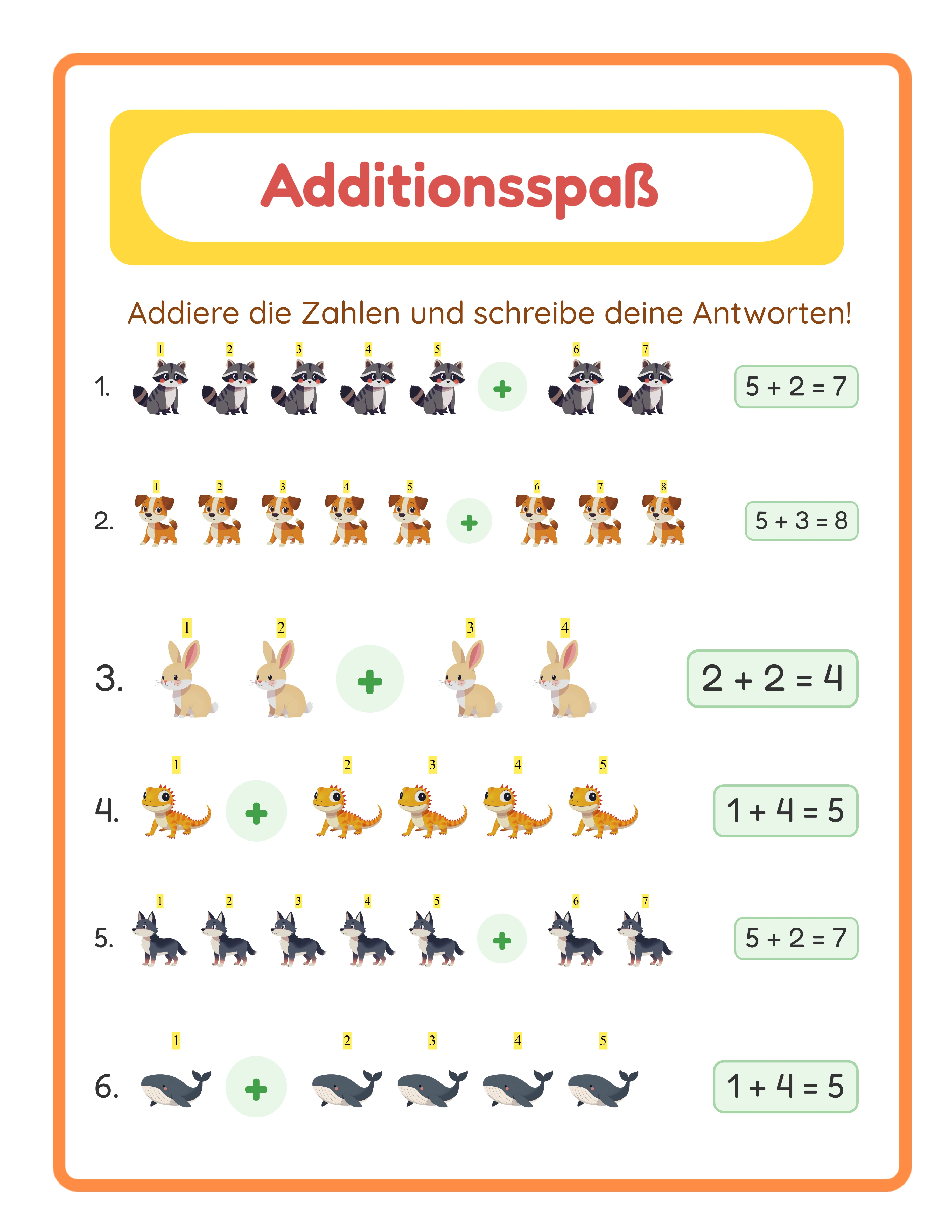 Professioneller Additions-Lösungsschlüssel — vollständige Lösungen inklusive