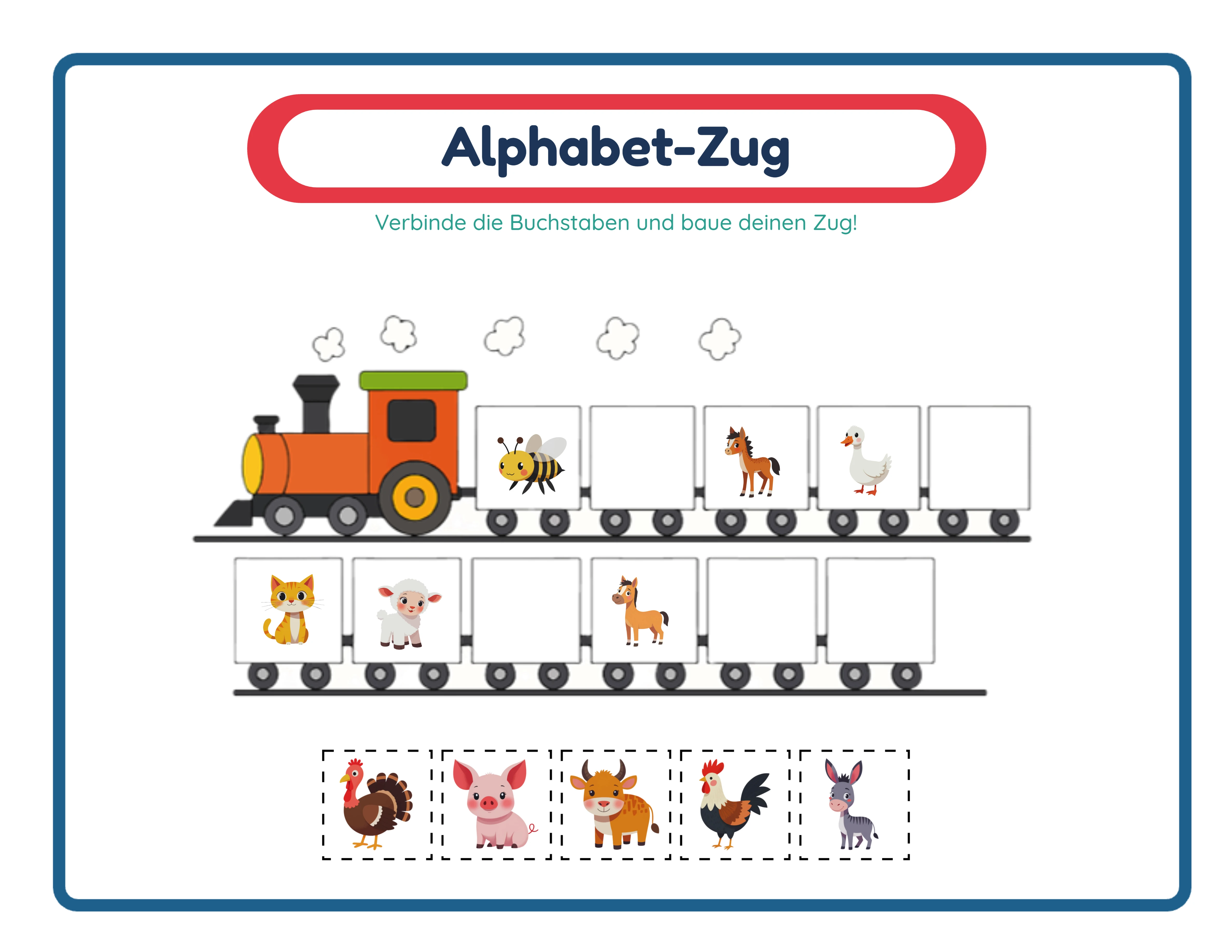 Hervorgehobenes Alphabet-Zug-Arbeitsblatt — bunte Buchstabenaktivität