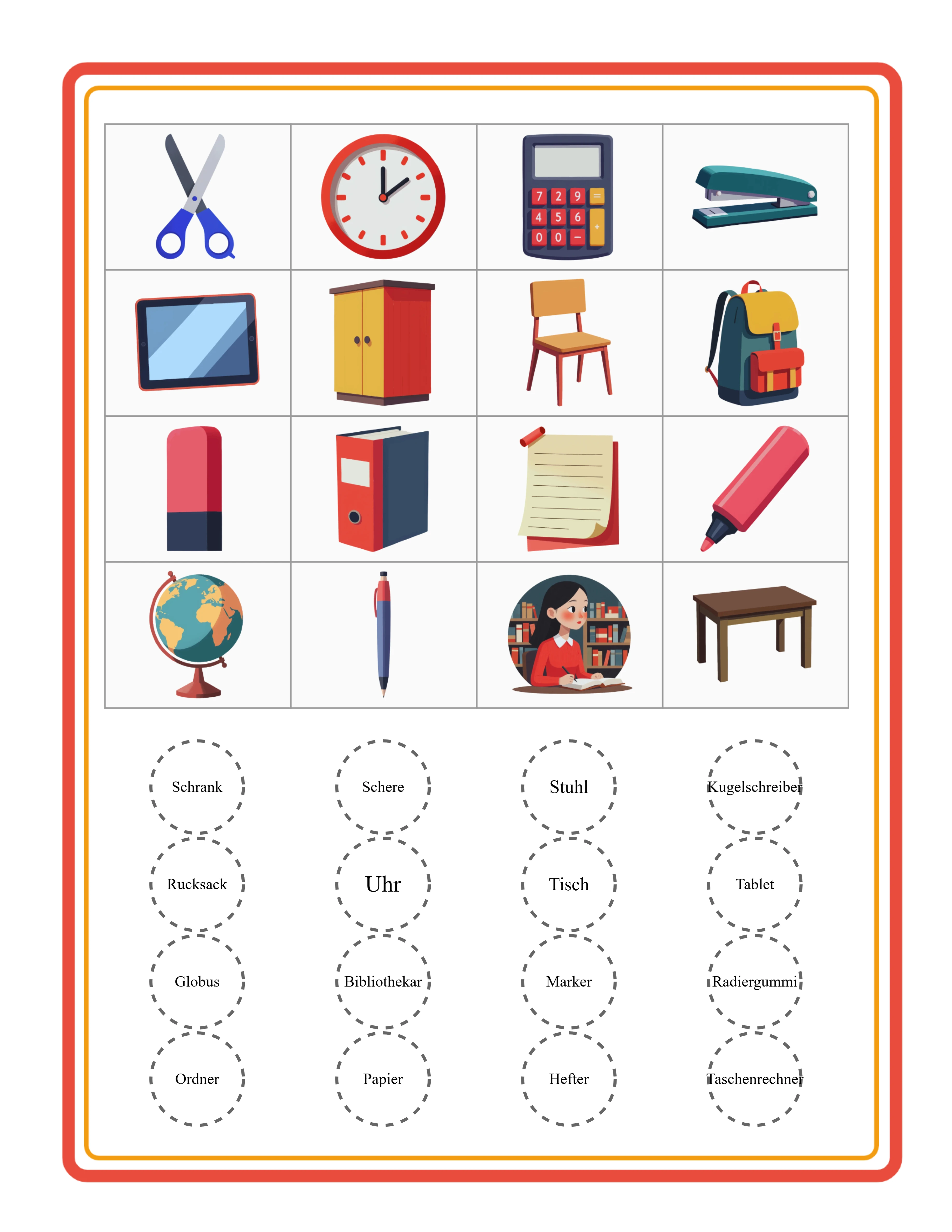 Hervorgehobenes Bilder-Bingo-Arbeitsblatt