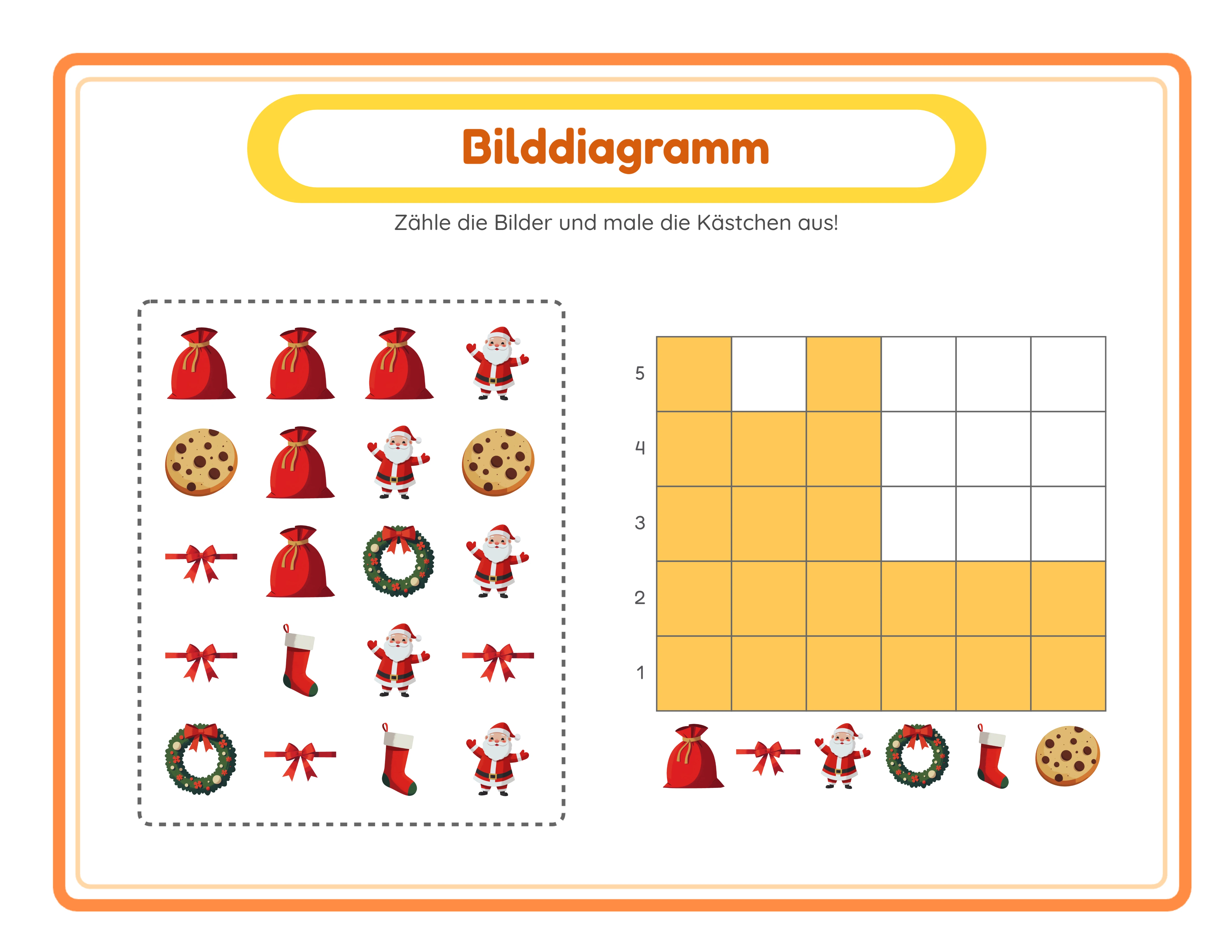 Bilddiagramm-Arbeitsblatt mit dekorativem Hintergrundthema und Rahmen