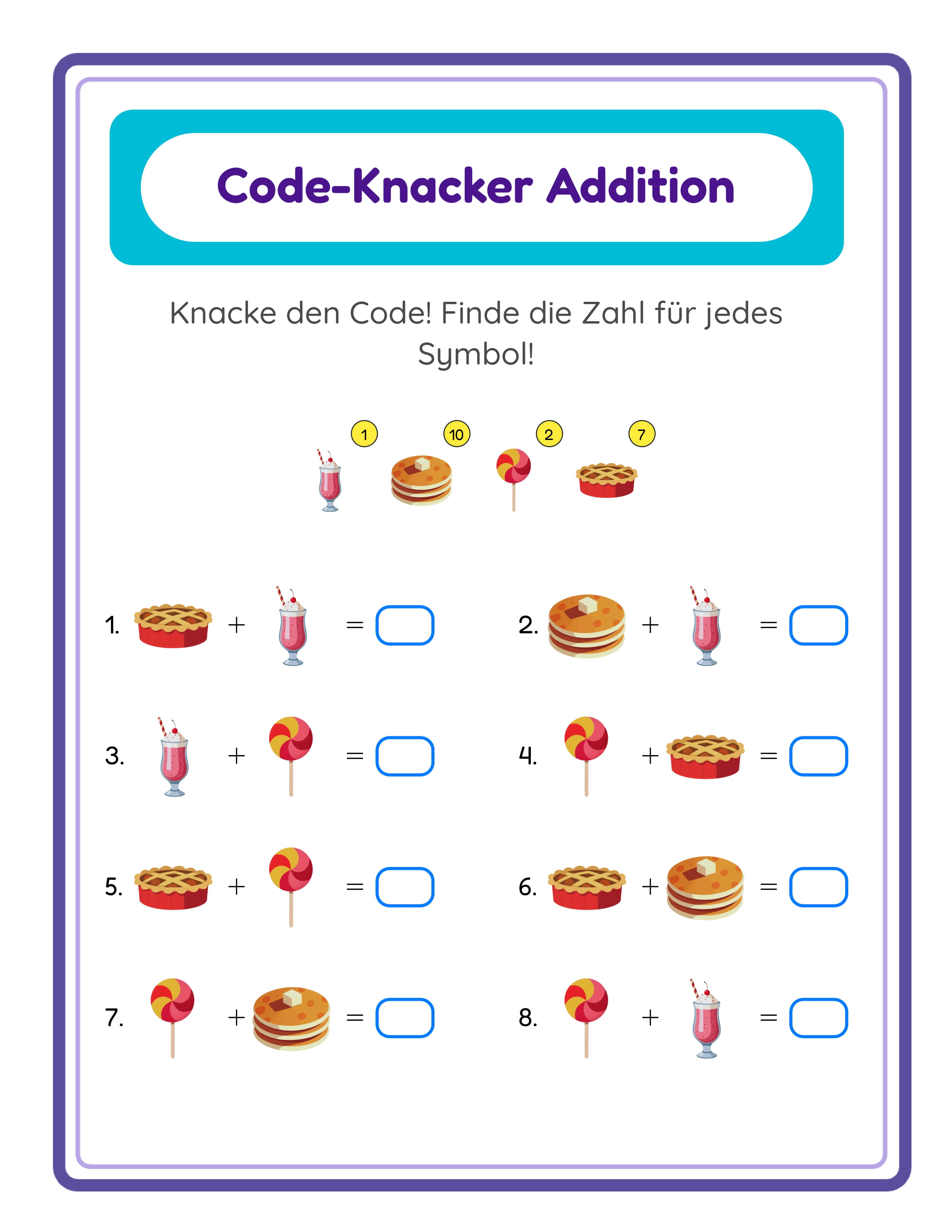 Code-Knacker-Additions-Arbeitsblatt — Geheimbotschaft-Rätsel