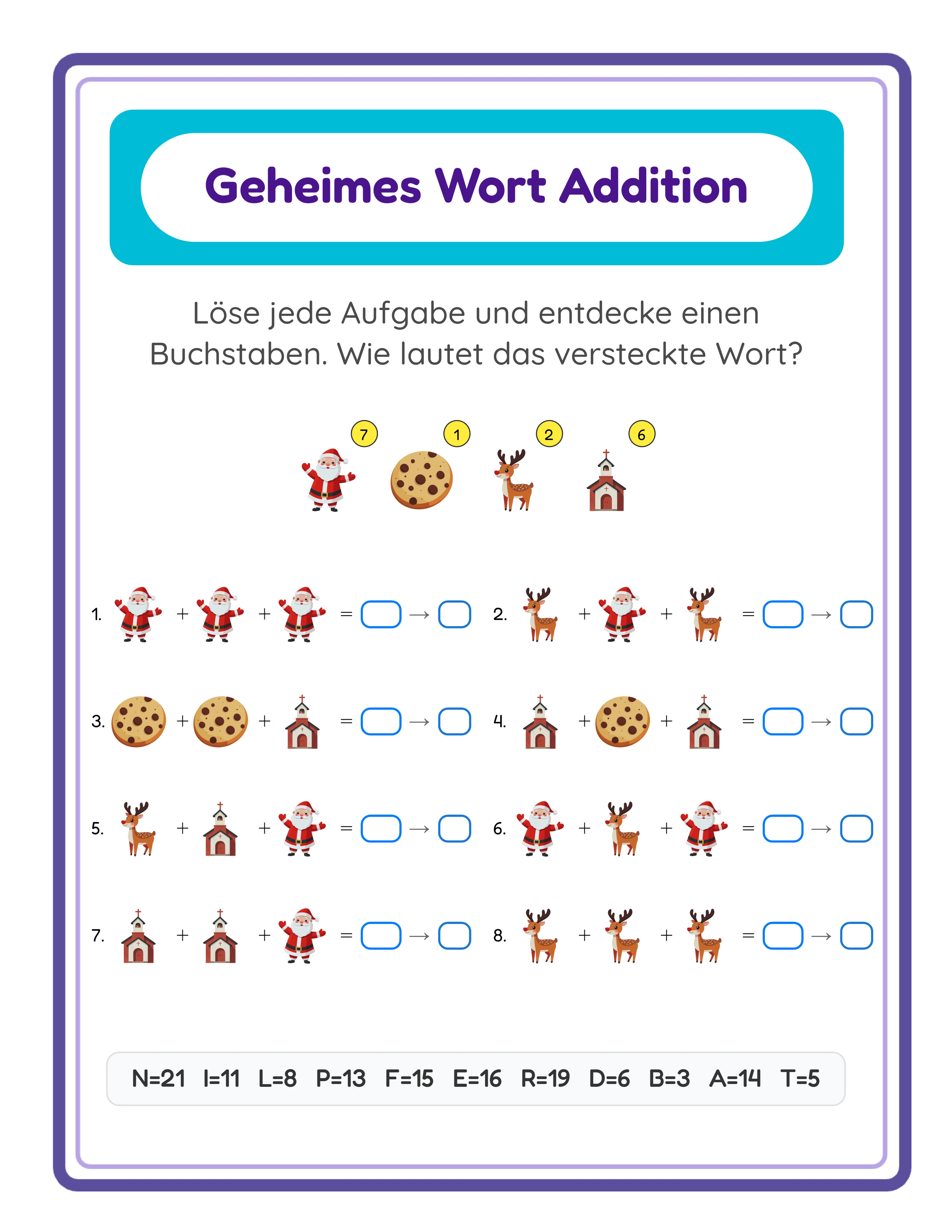 Bild-Additions-Arbeitsblatt — professionelles Layout