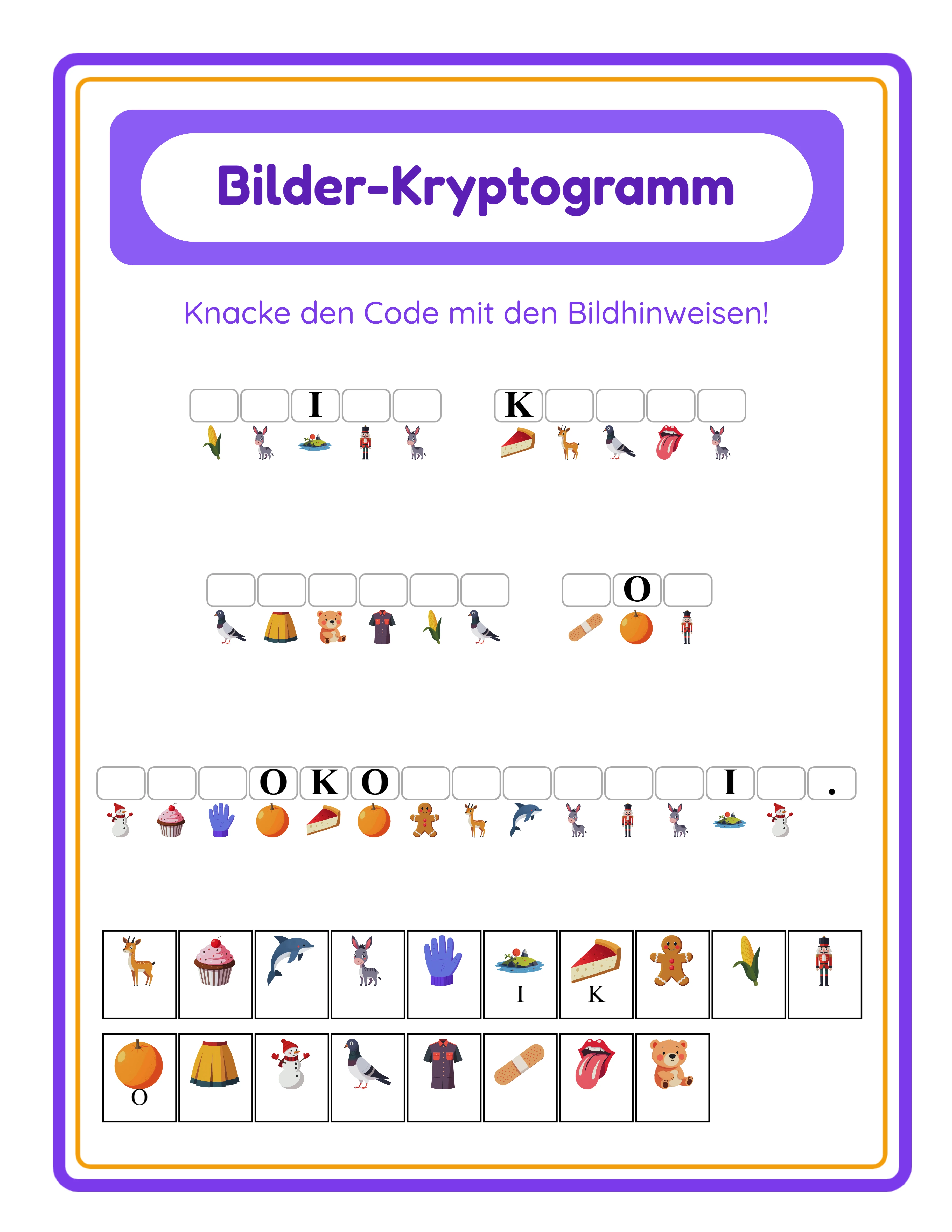 Bilder-Kryptogramm-Rätsel — Arbeitsblatt Beispiel 2