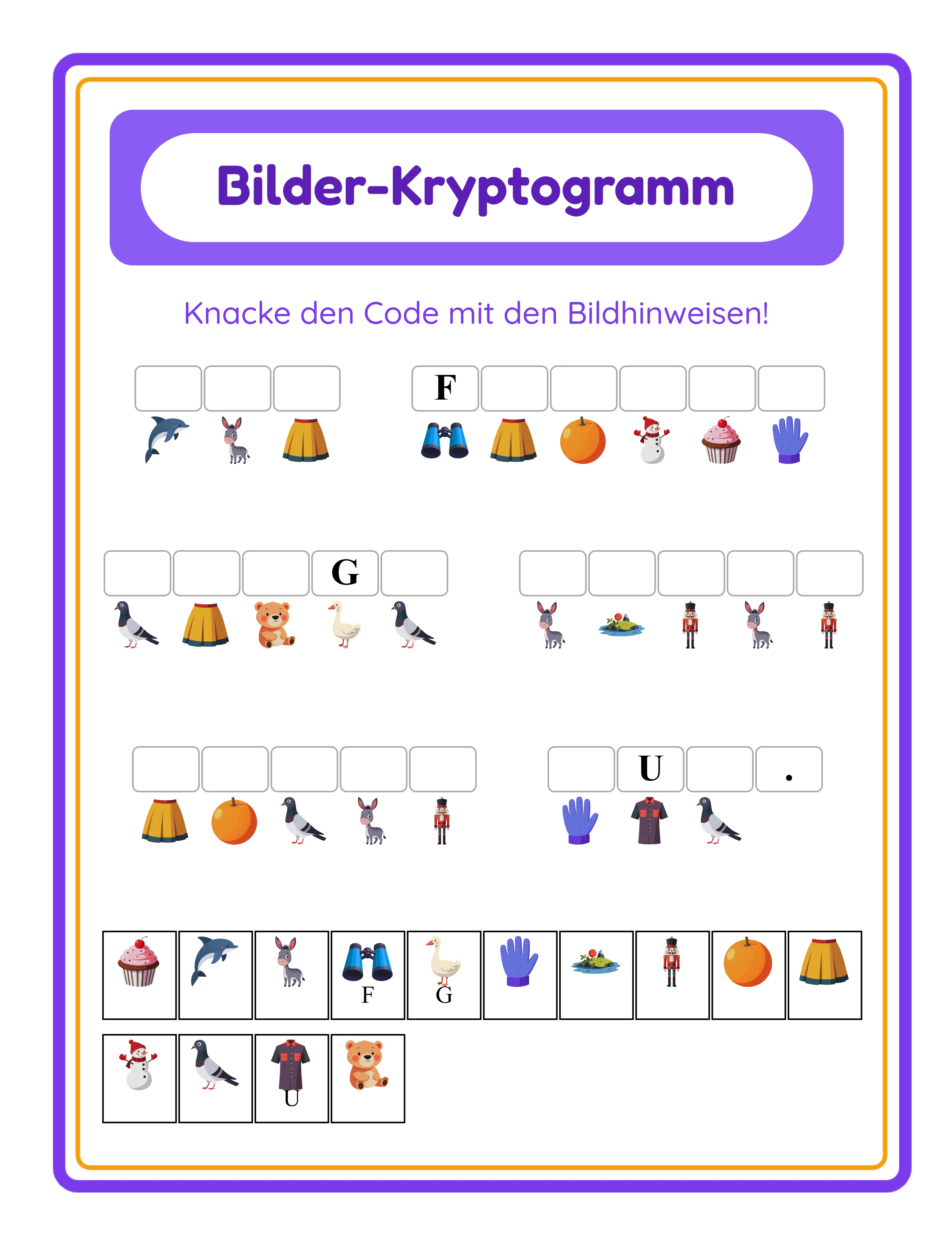 Bilder-Kryptogramm-Rätsel — Arbeitsblatt Beispiel 3