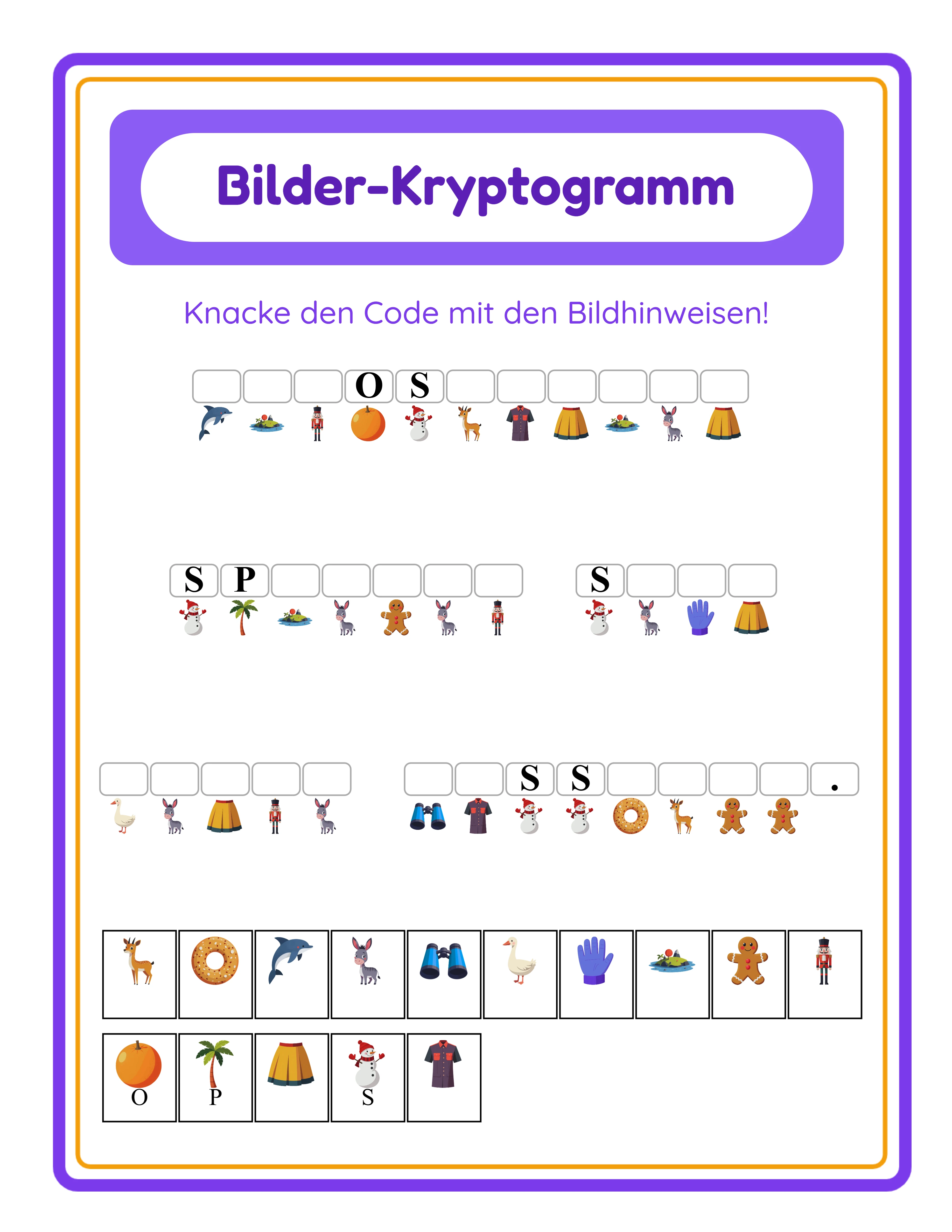 Bilder-Kryptogramm-Rätsel — Hervorgehobenes Arbeitsblatt
