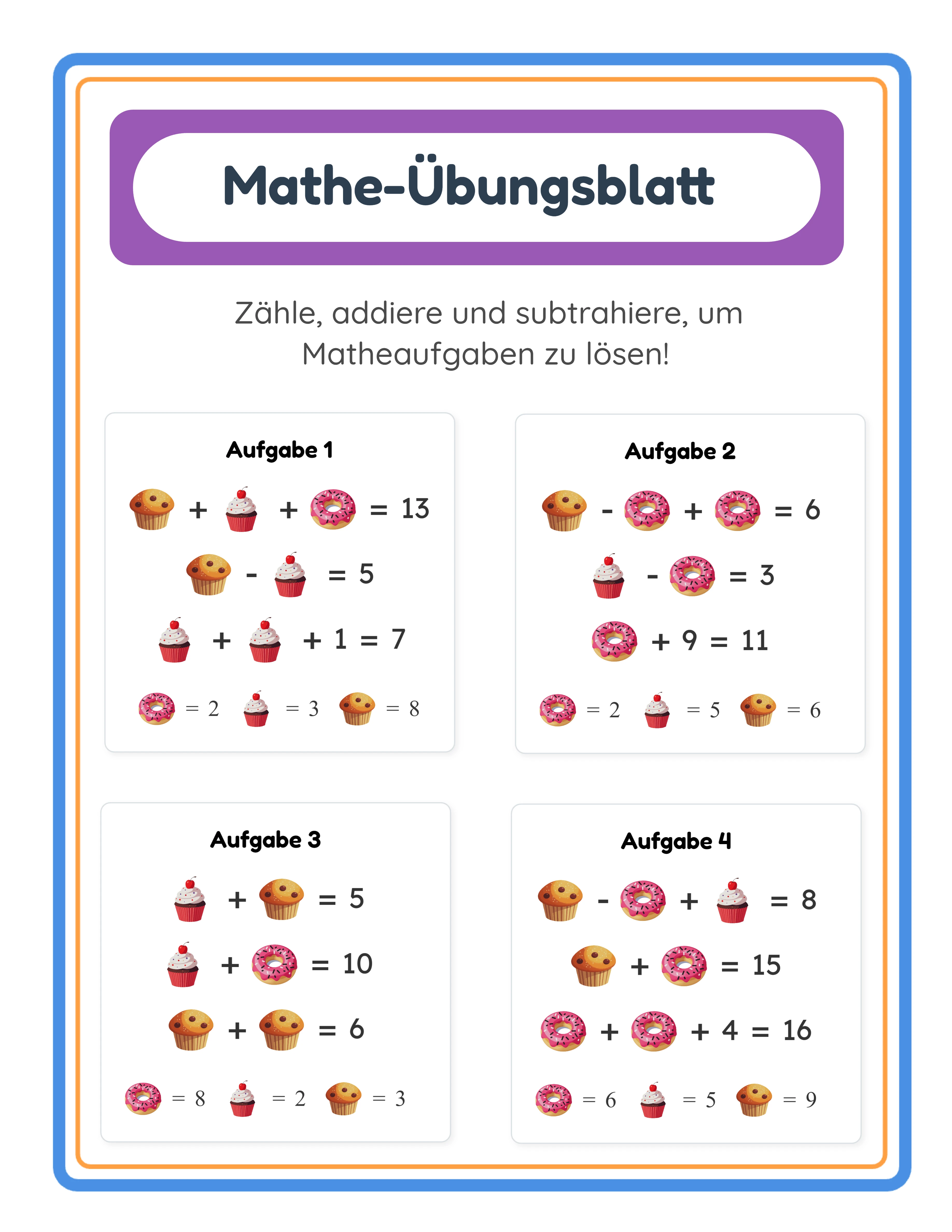 Mathe-Arbeitsblatt — thematische Bildergleichungen