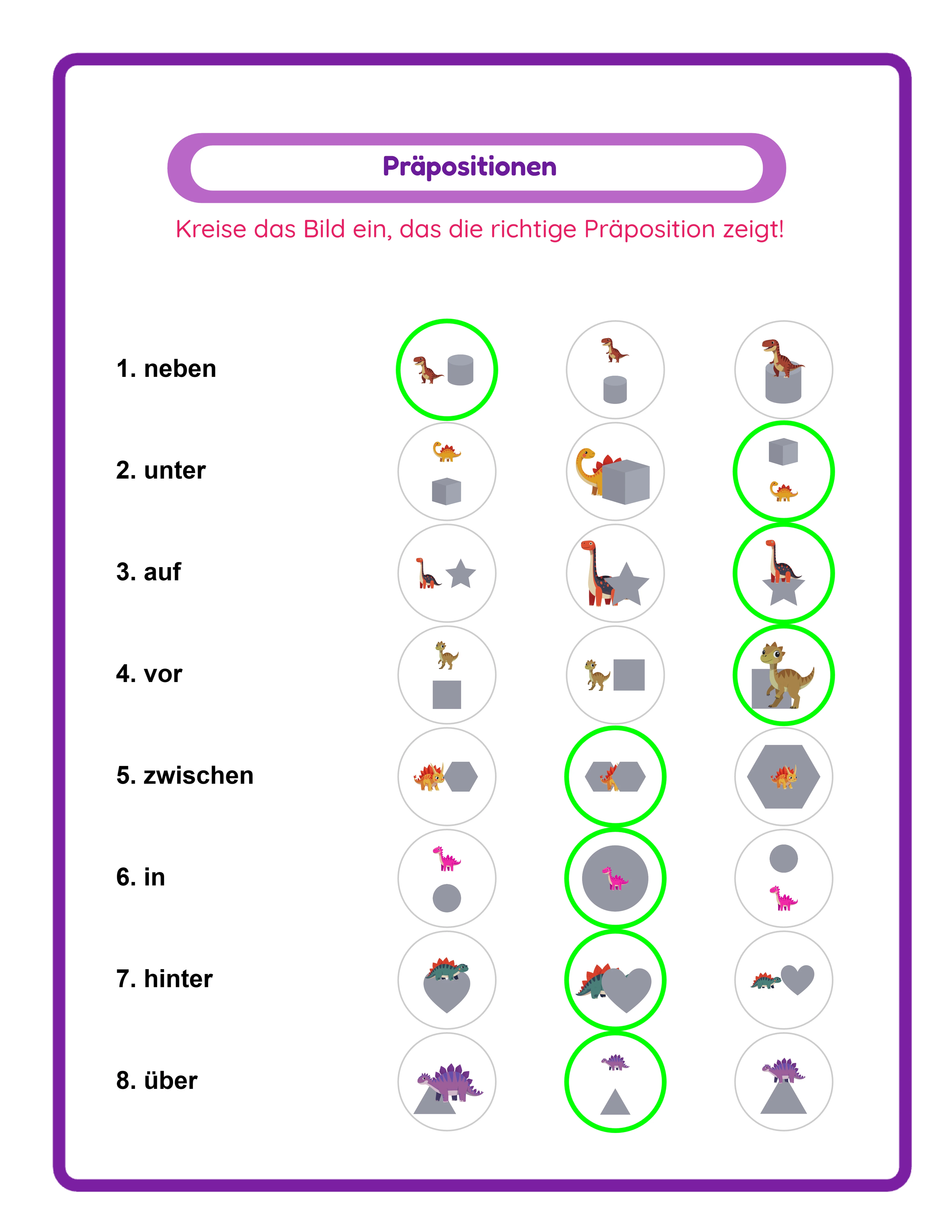Präpositionen-Arbeitsblatt — Themenbilder