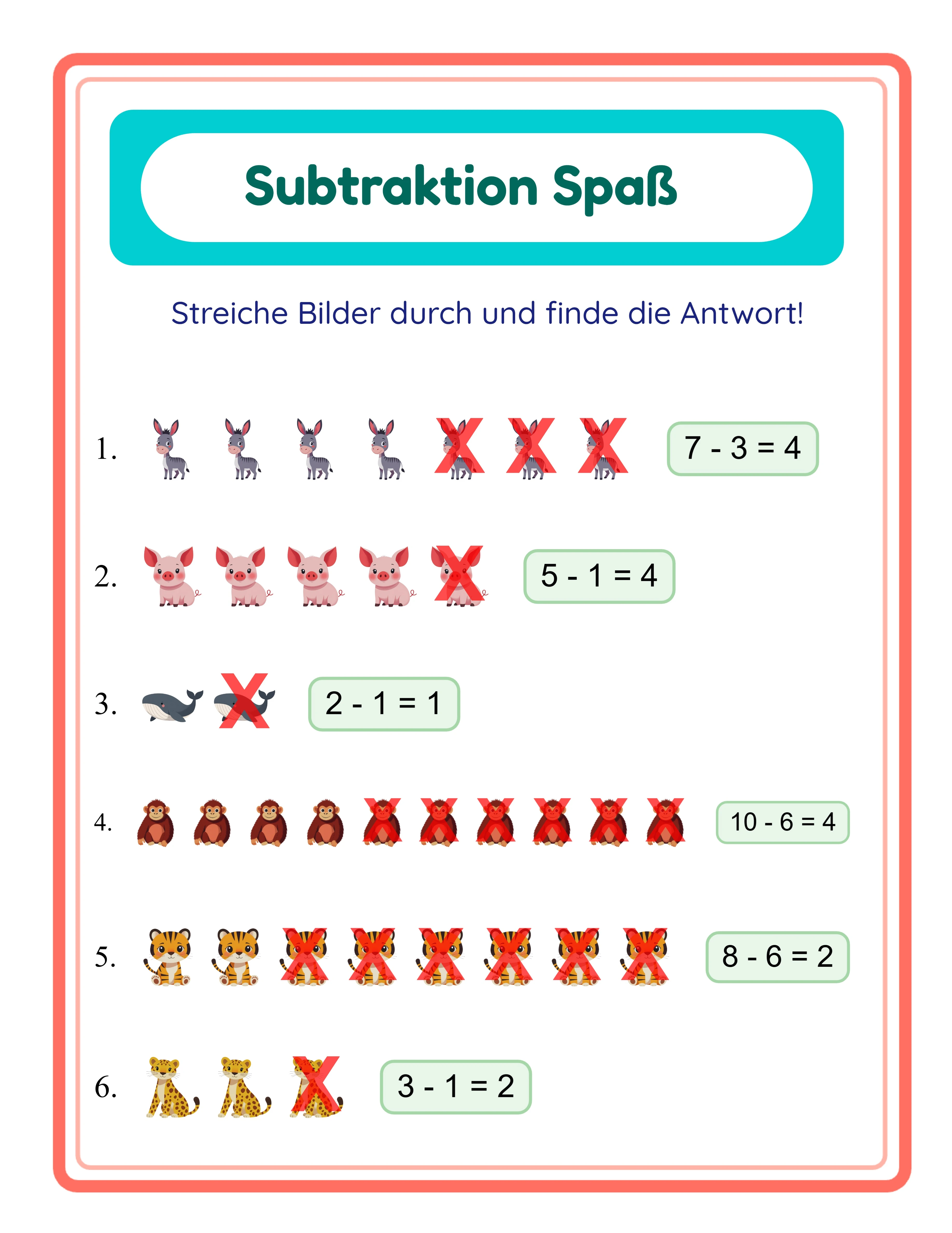 Subtraktions-Lösungsschlüssel — Lösungen inklusive