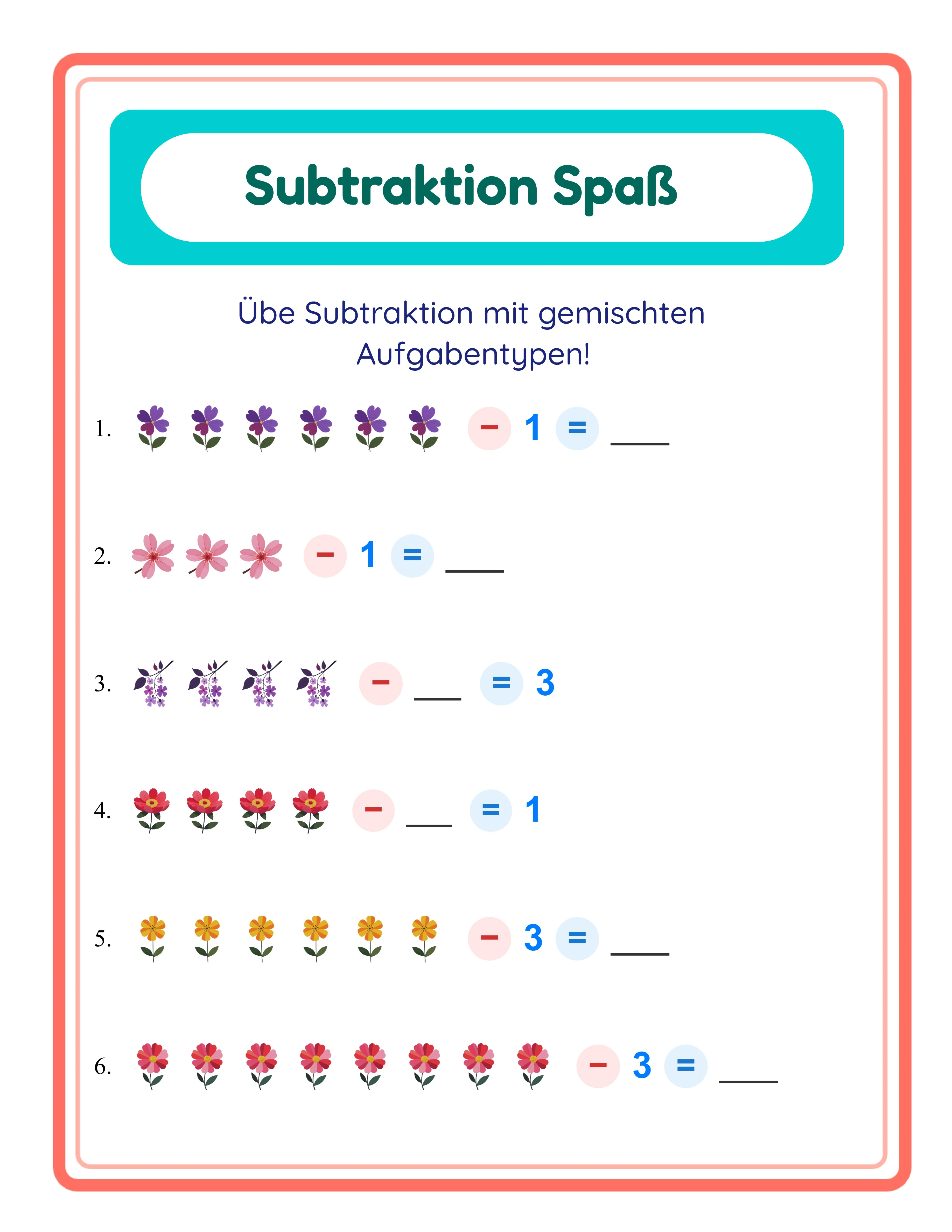 Durchstreich-Subtraktion mit Bildern — Hervorgehobenes Arbeitsblatt