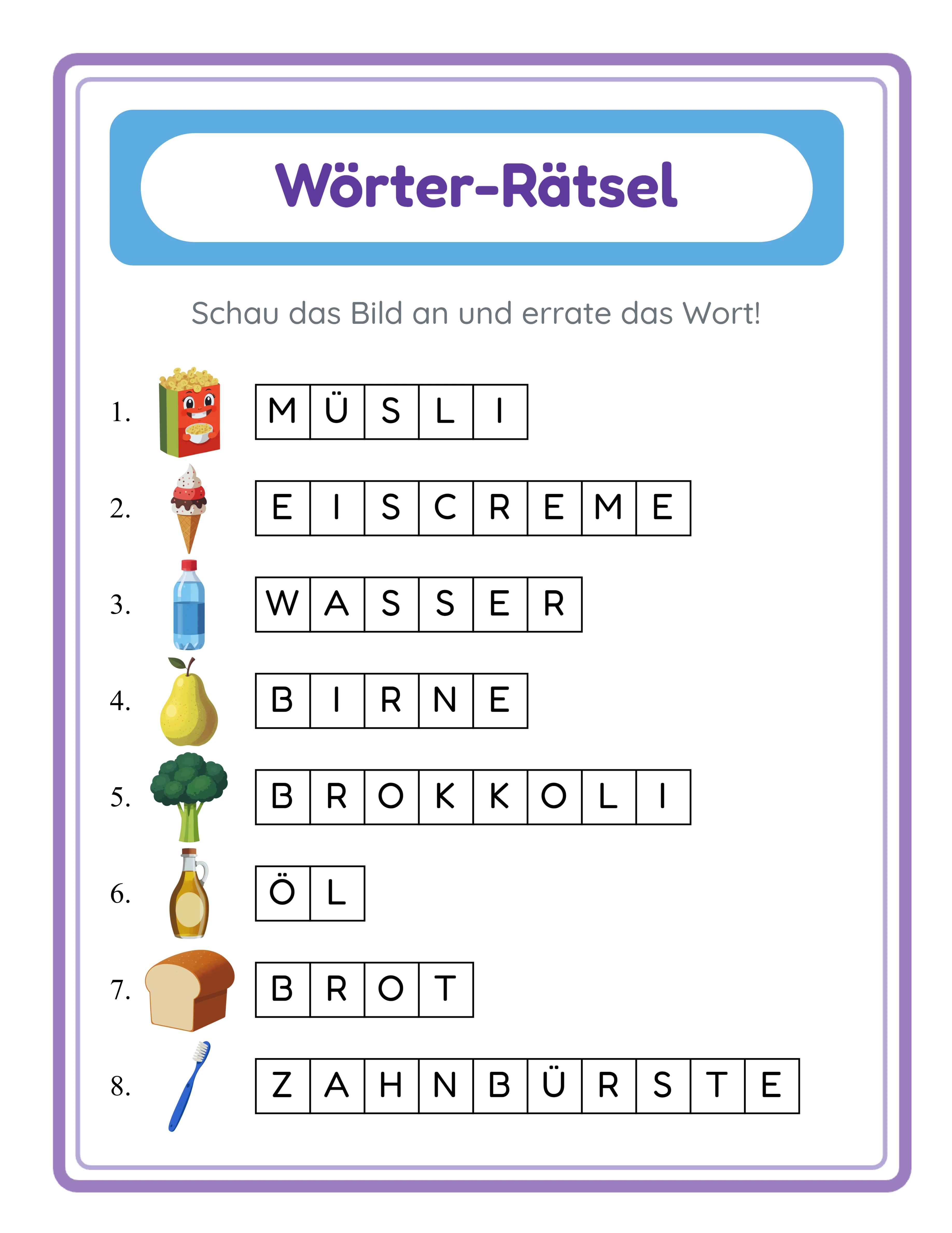 Worträtsel Fortgeschrittenen-Arbeitsblatt