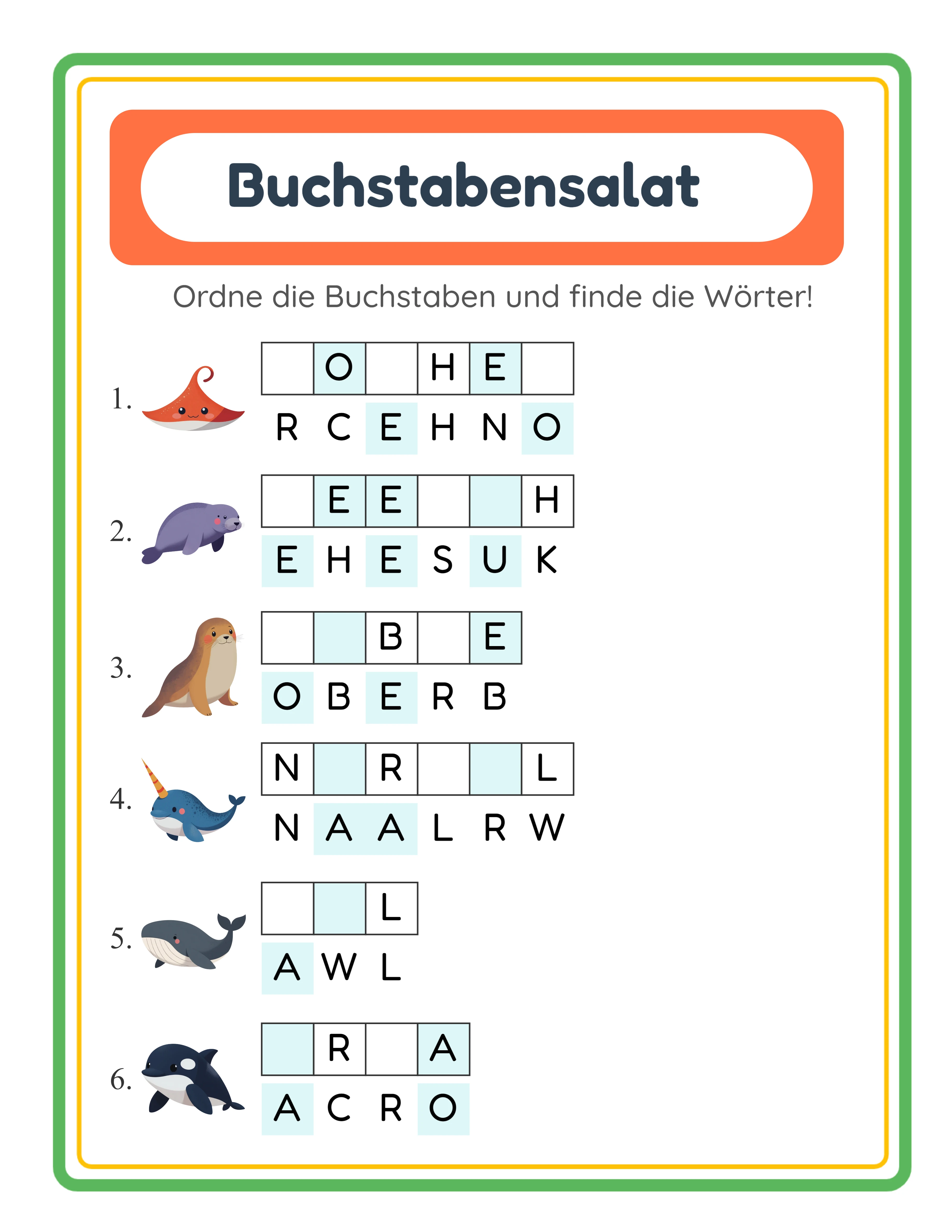 Buchstabensalat-Rätsel — Arbeitsblatt Beispiel 3
