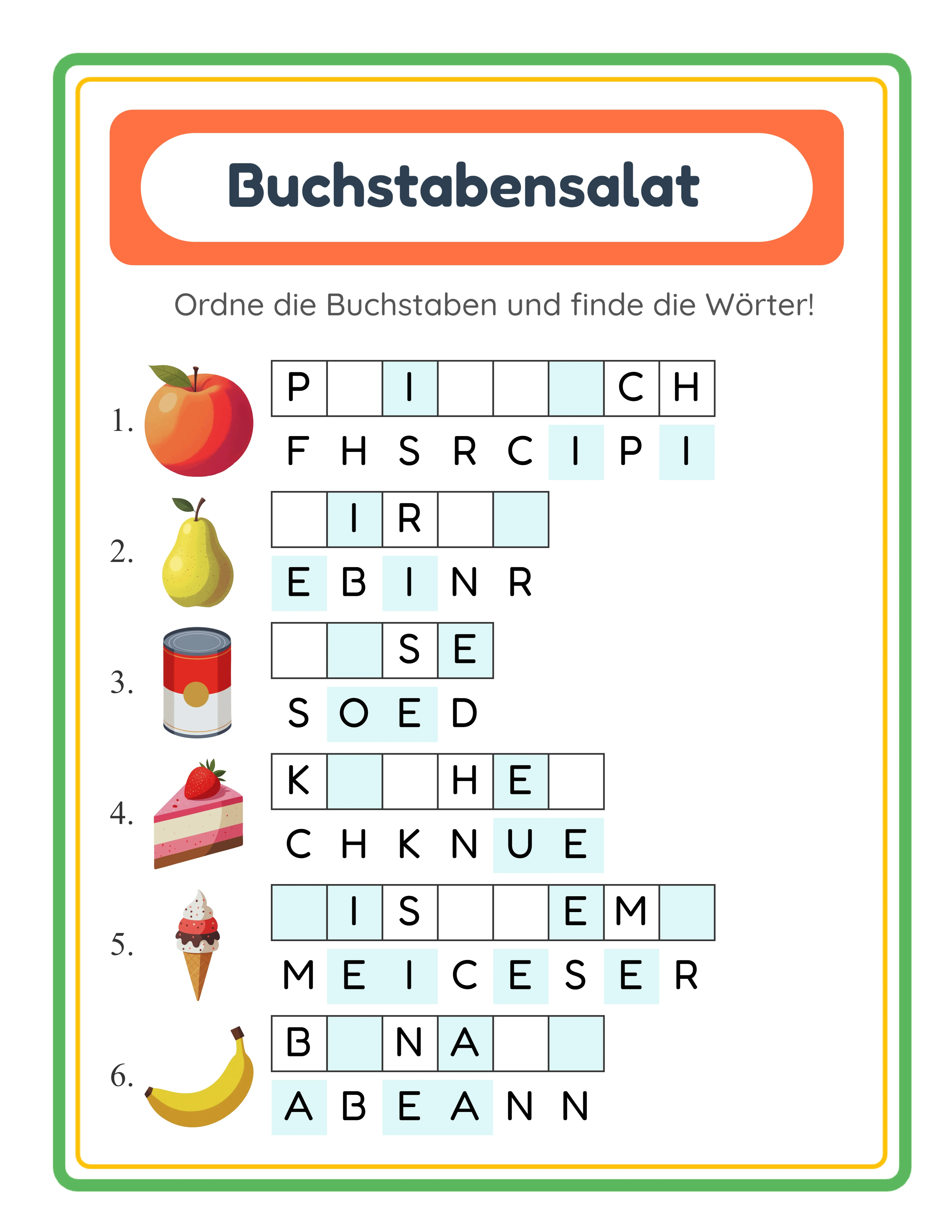 Buchstabensalat-Blatt — Professionelles Arbeitsblatt
