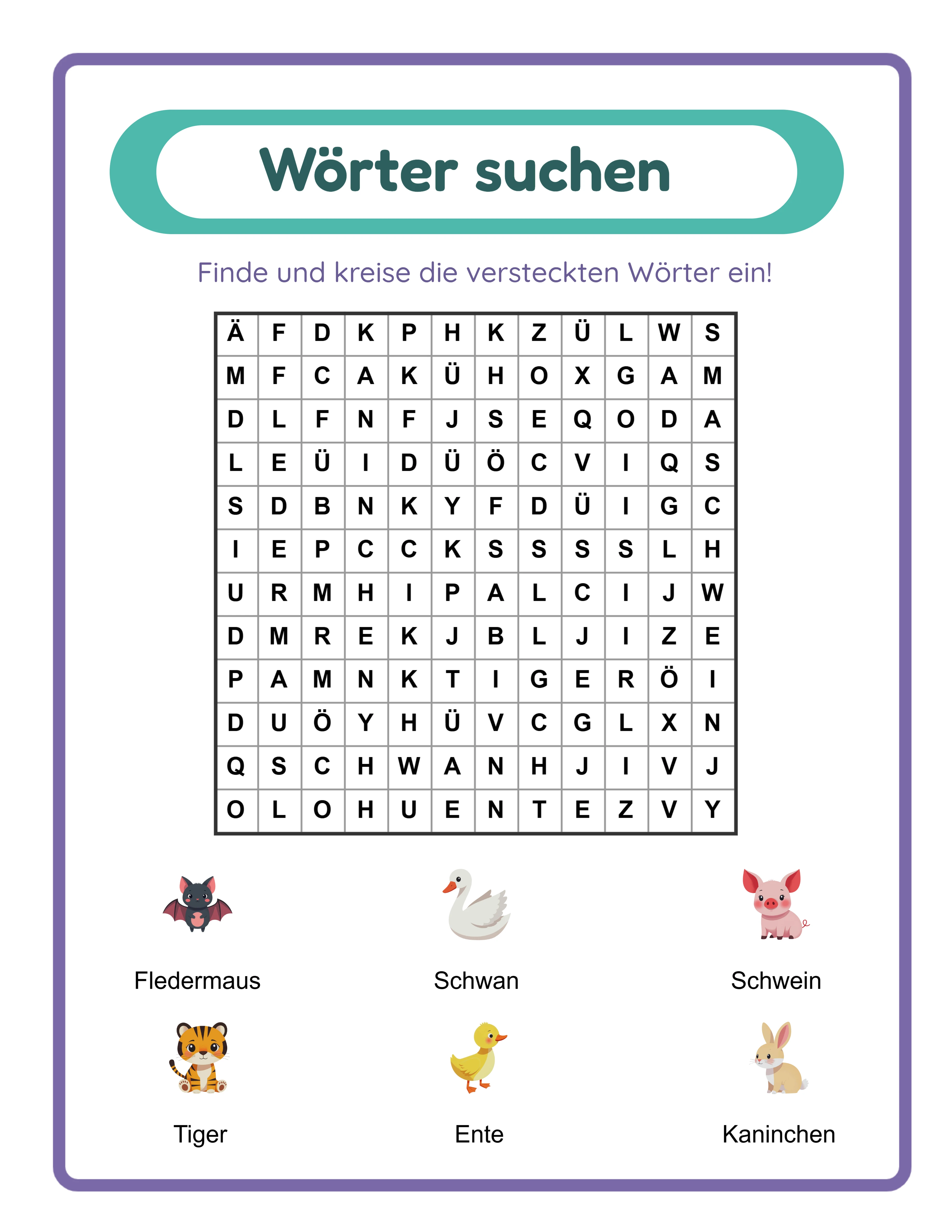 Wortsuche Anfänger-Arbeitsblatt