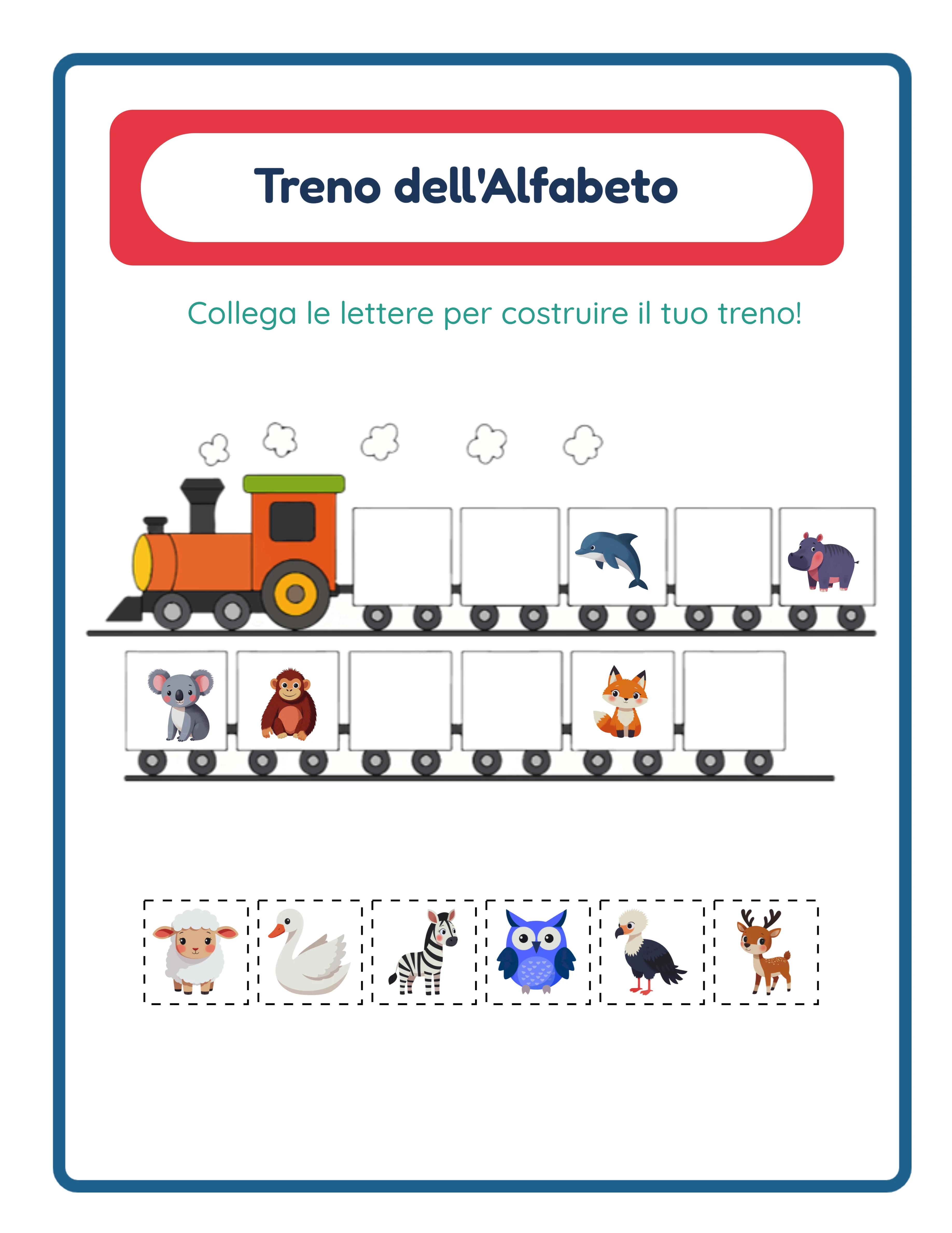 Scheda treno dell'alfabeto con set di lettere specifici per lingua