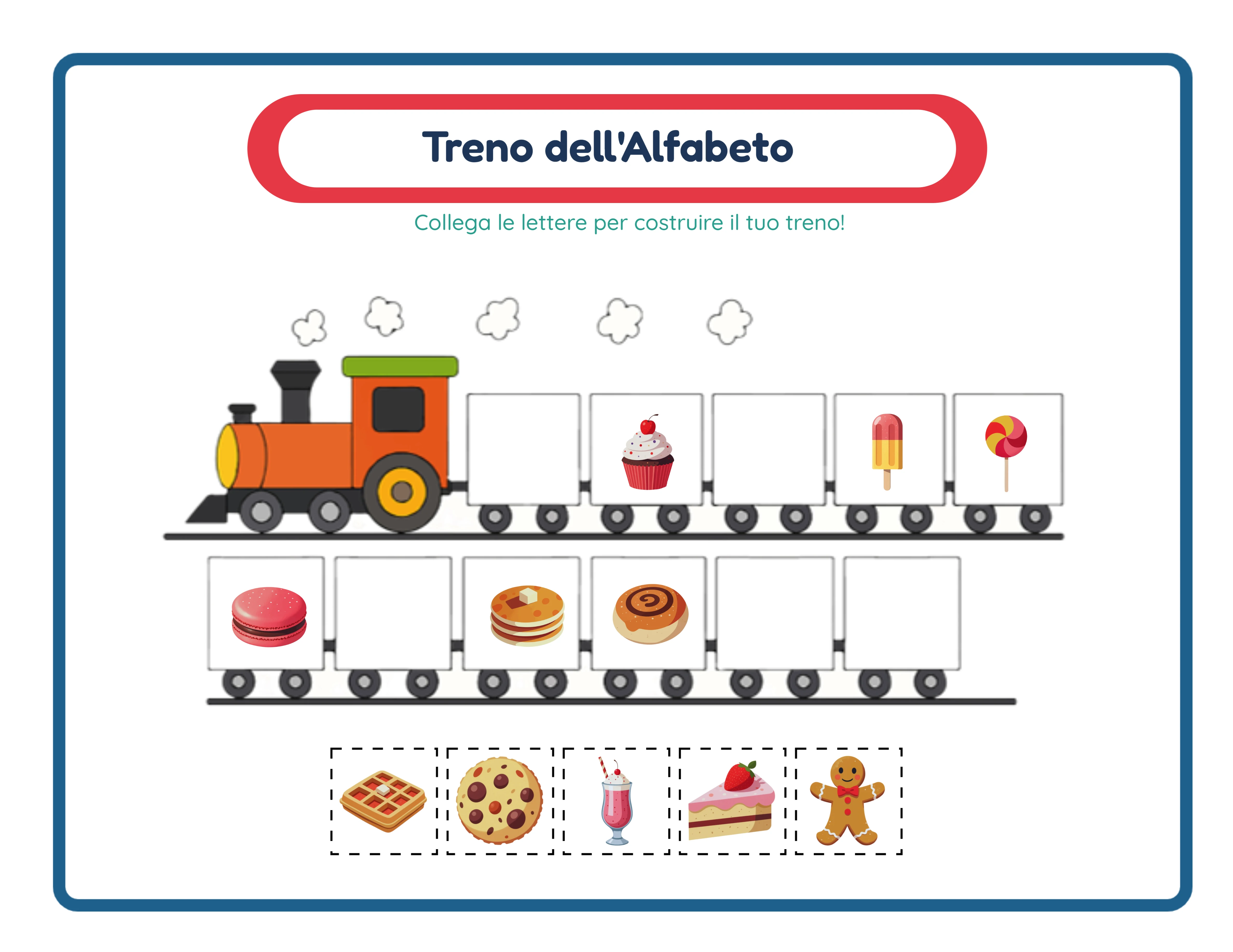 Scheda treno dell'alfabeto con tema veicoli e 11 indizi completi per pratica avanzata