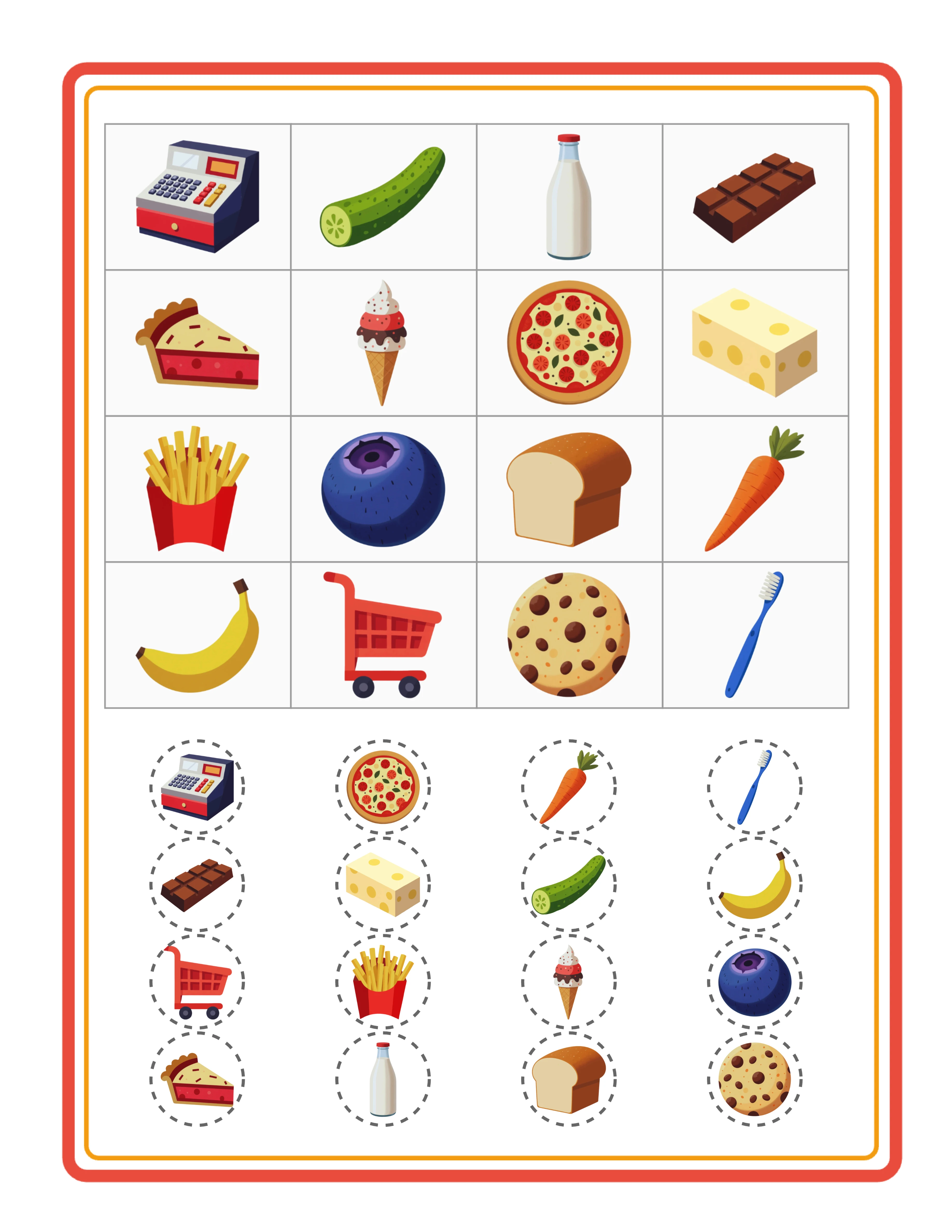 Cartella bingo — gioco basato su immagini