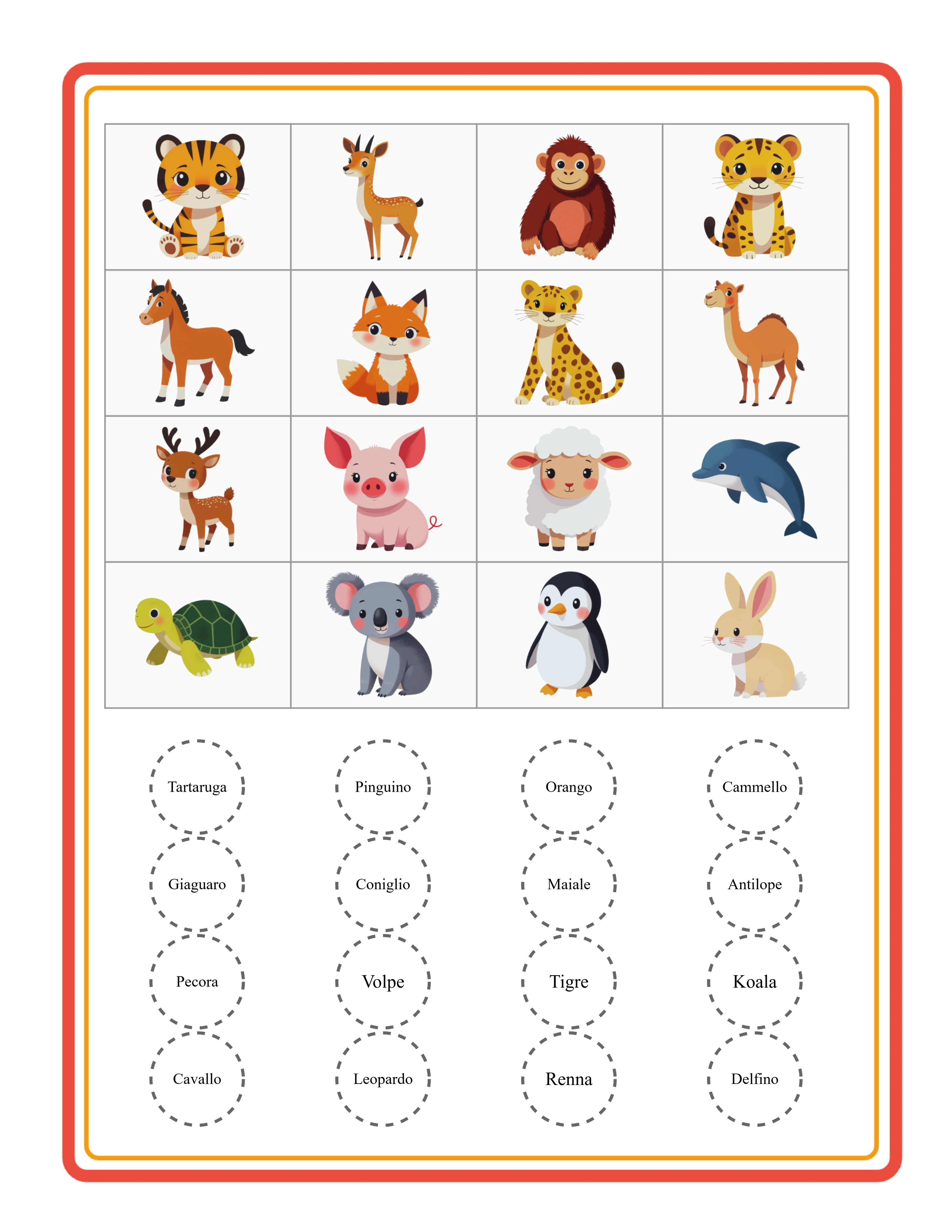 Foglio di chiamata bingo — carte tematiche