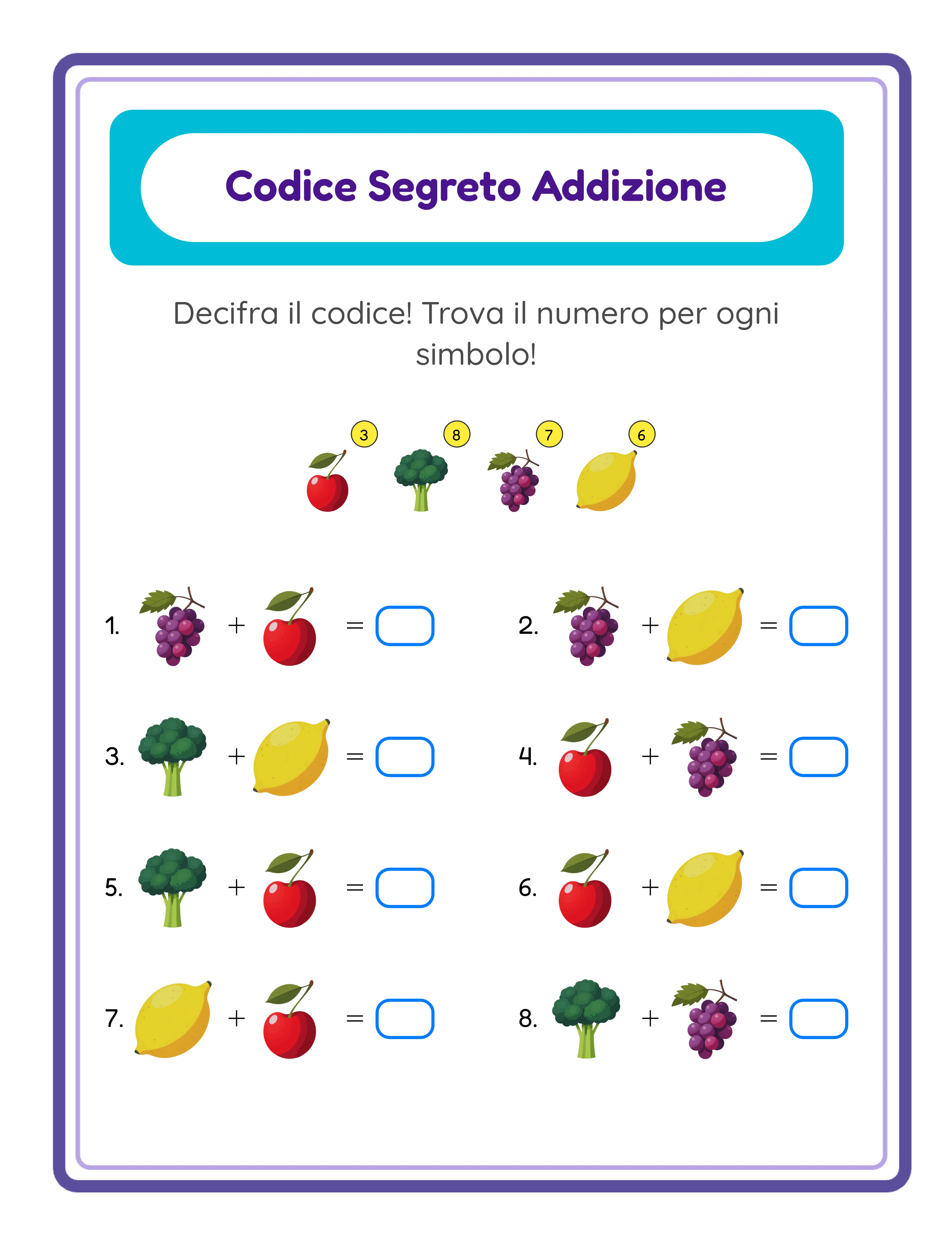 Scheda codice-addizione — puzzle messaggio segreto