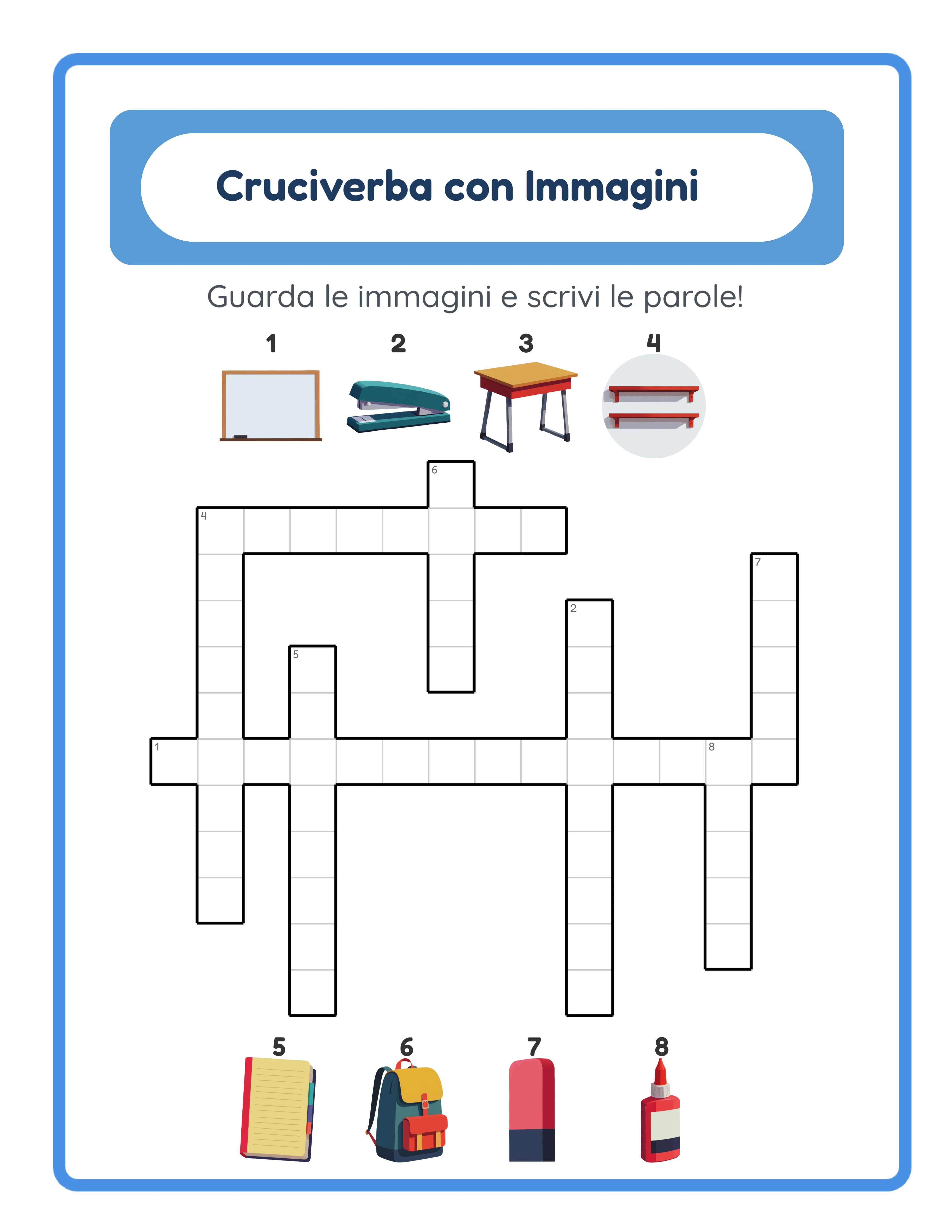 Cruciverba in immagini in primo piano — puzzle di vocabolario accattivante