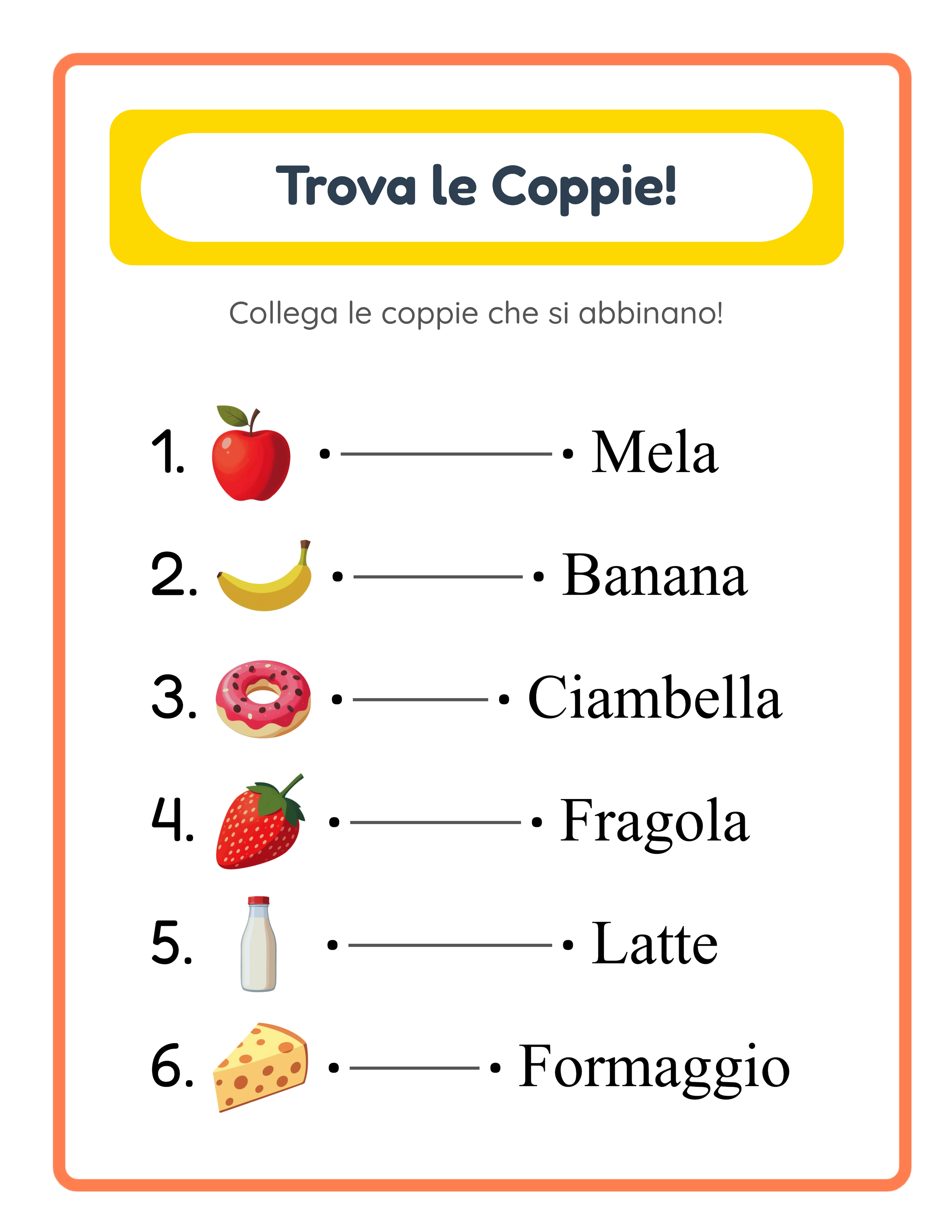 Chiave di risposta della scheda di abbinamento con linee di collegamento orizzontali disegnate tra le coppie corrette per verifica istantanea
