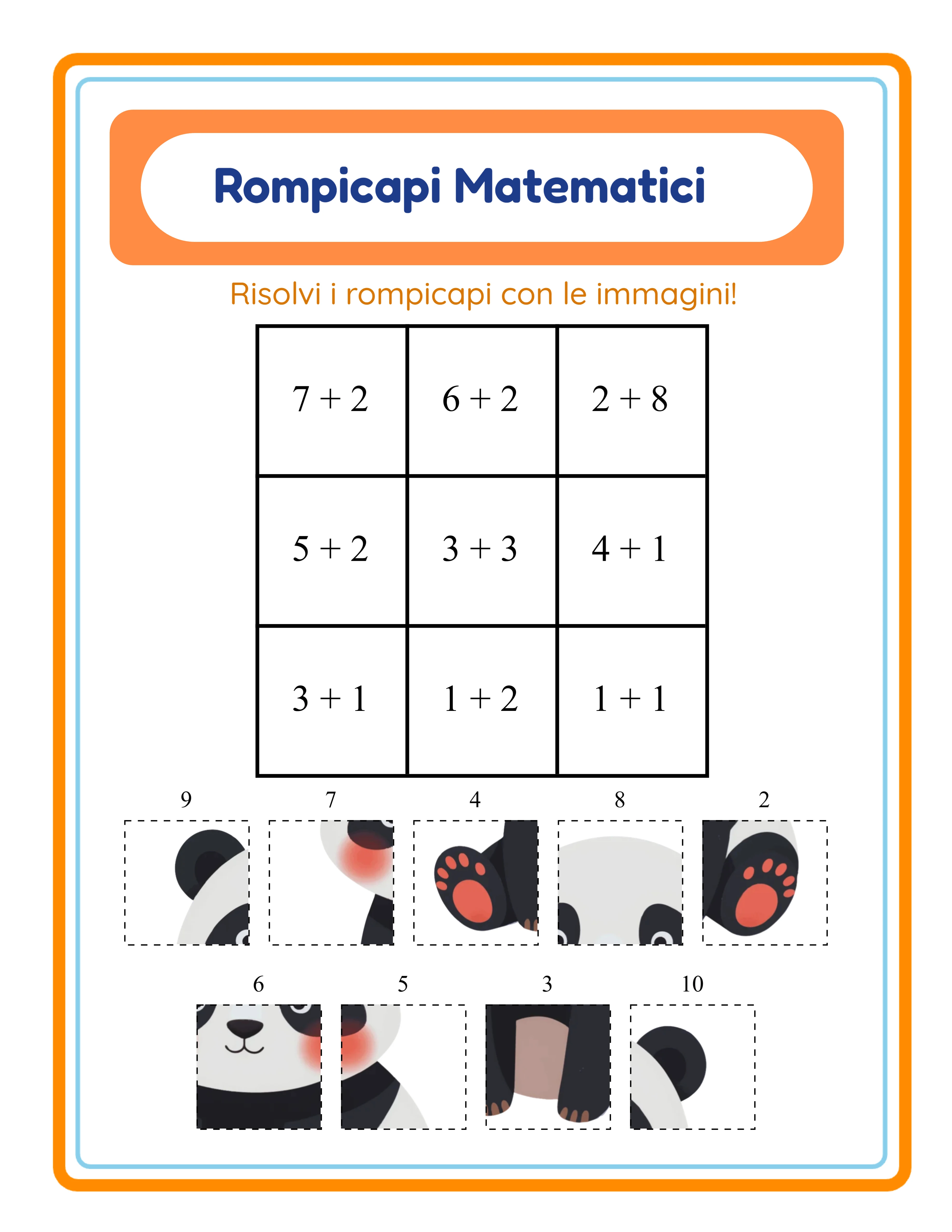 Scheda puzzle matematico — rivelazione immagine tematica