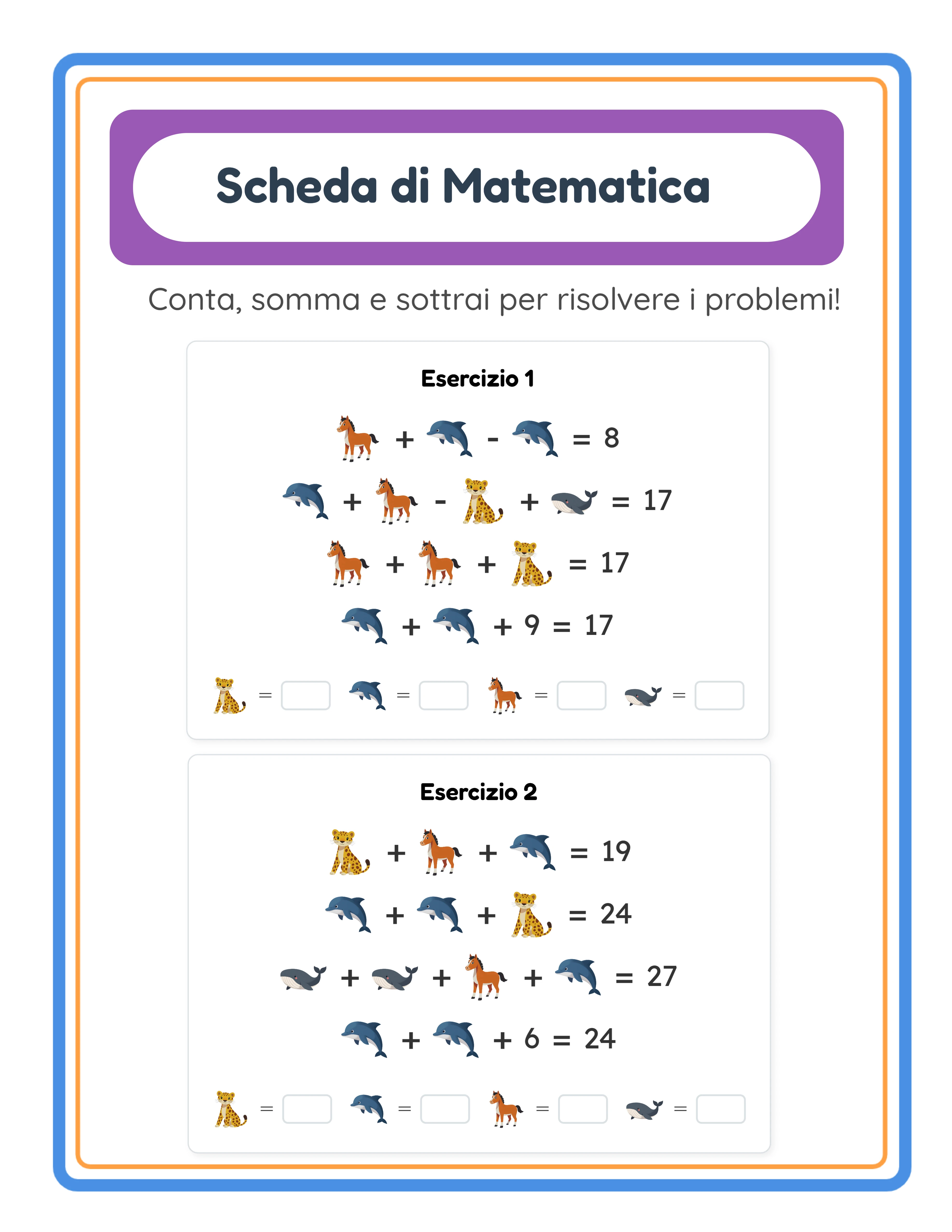 Scheda algebra difficile con quattro incognite simultanee e operazioni miste