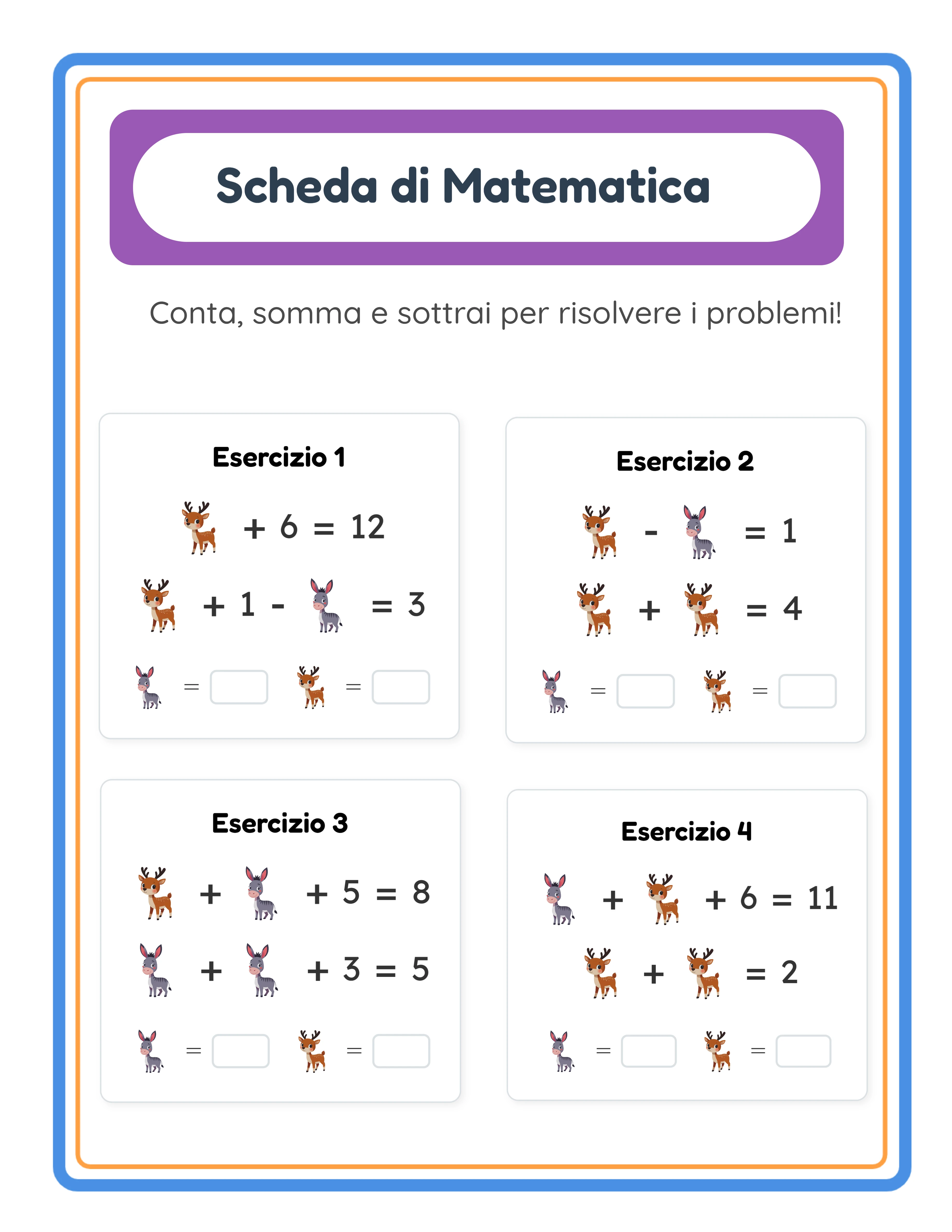 Scheda di matematica — equazioni con immagini tematiche