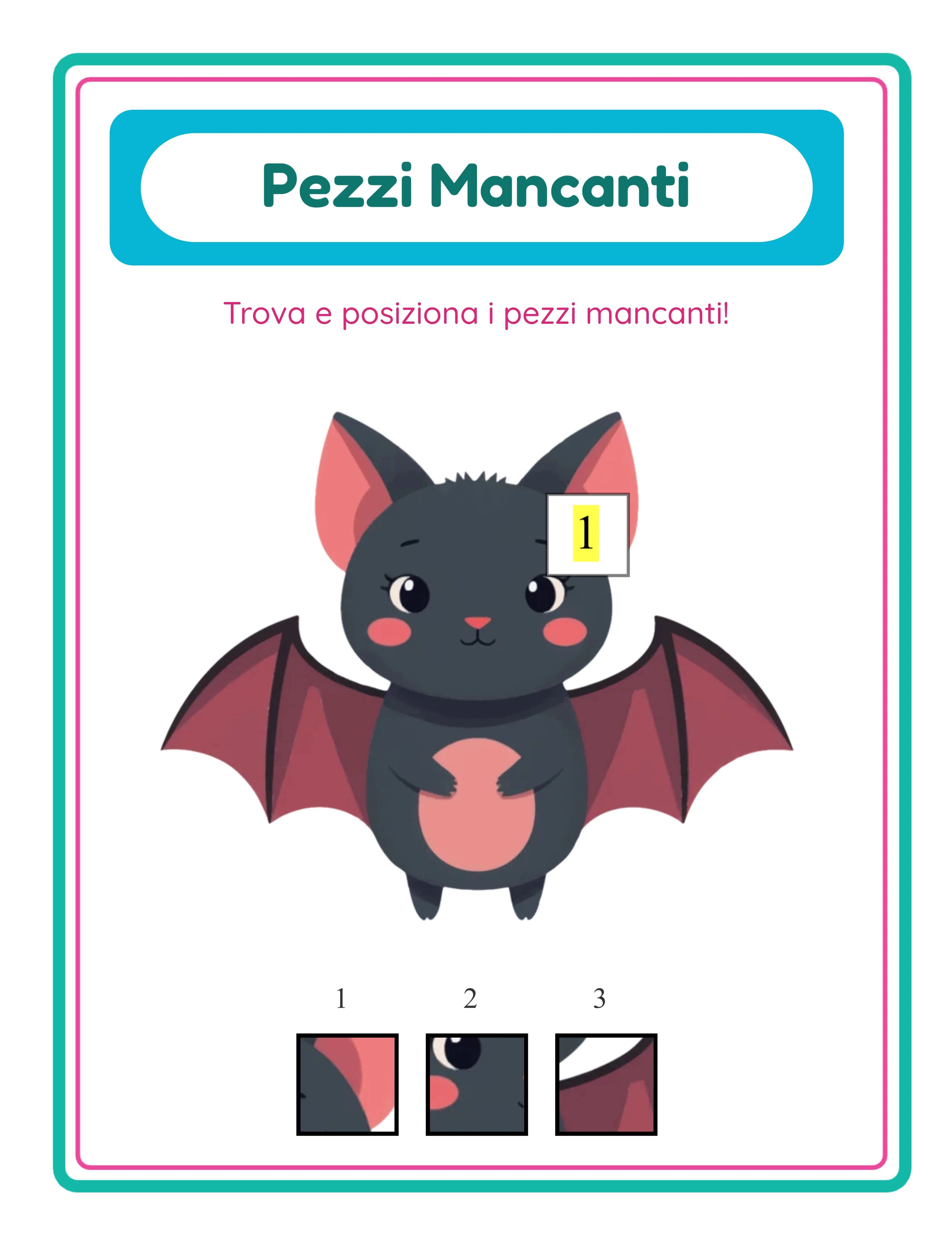 Chiave di risposta puzzle pezzi mancanti con etichette numerate evidenziate in giallo posizionate all'interno di ogni buco mostrando l'indice dell'opzione corretta