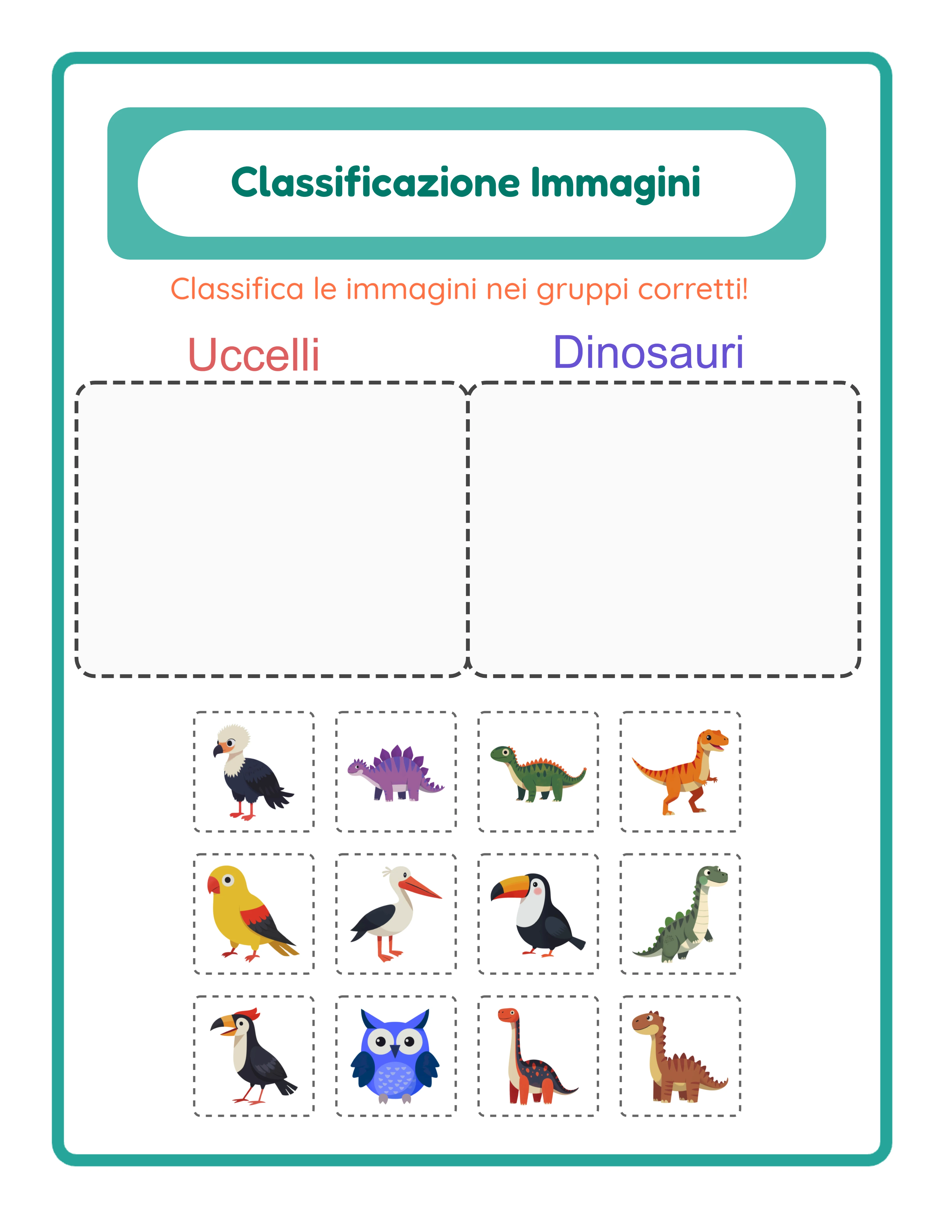 Classificazione immagini in primo piano — attività di categorizzazione colorata