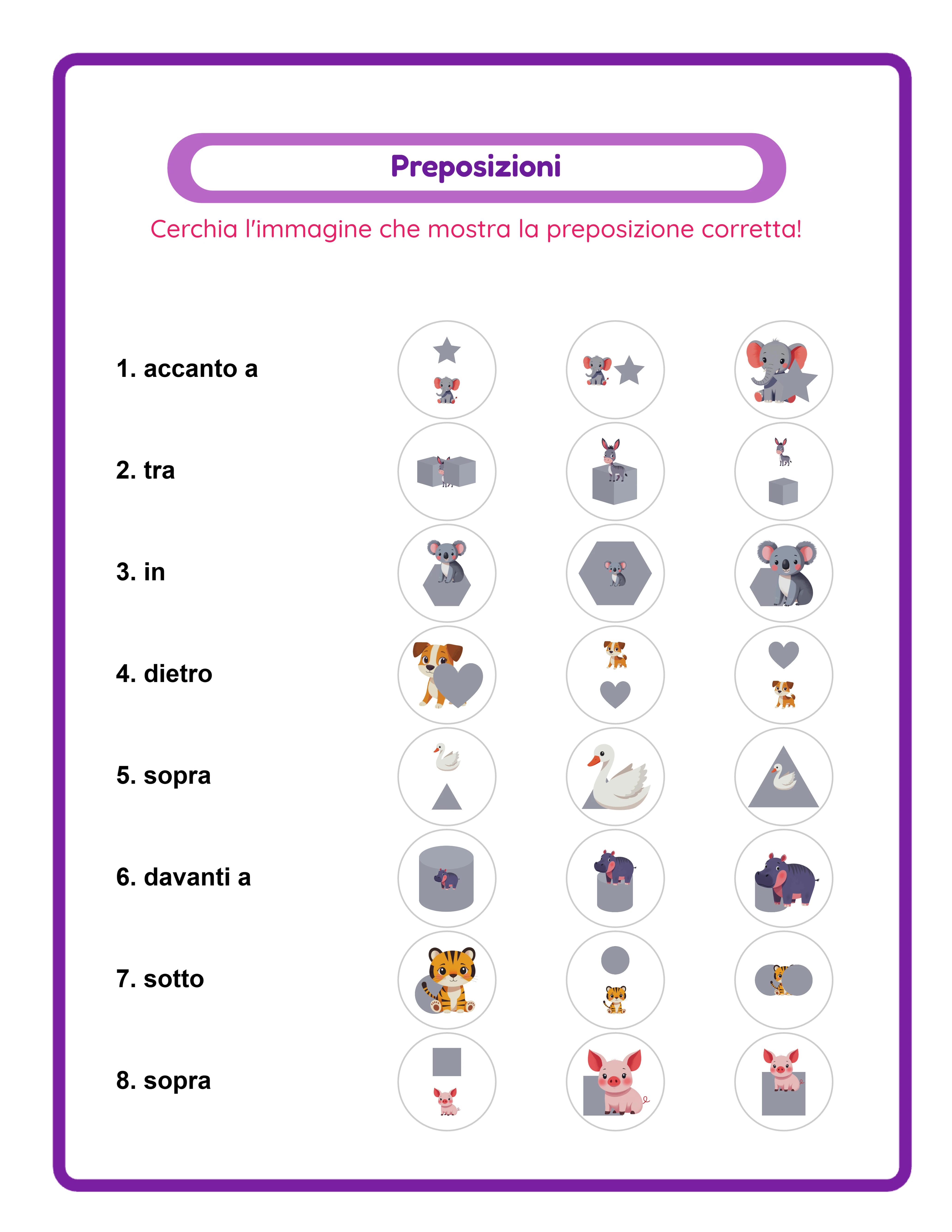 Scheda di preposizioni in evidenza