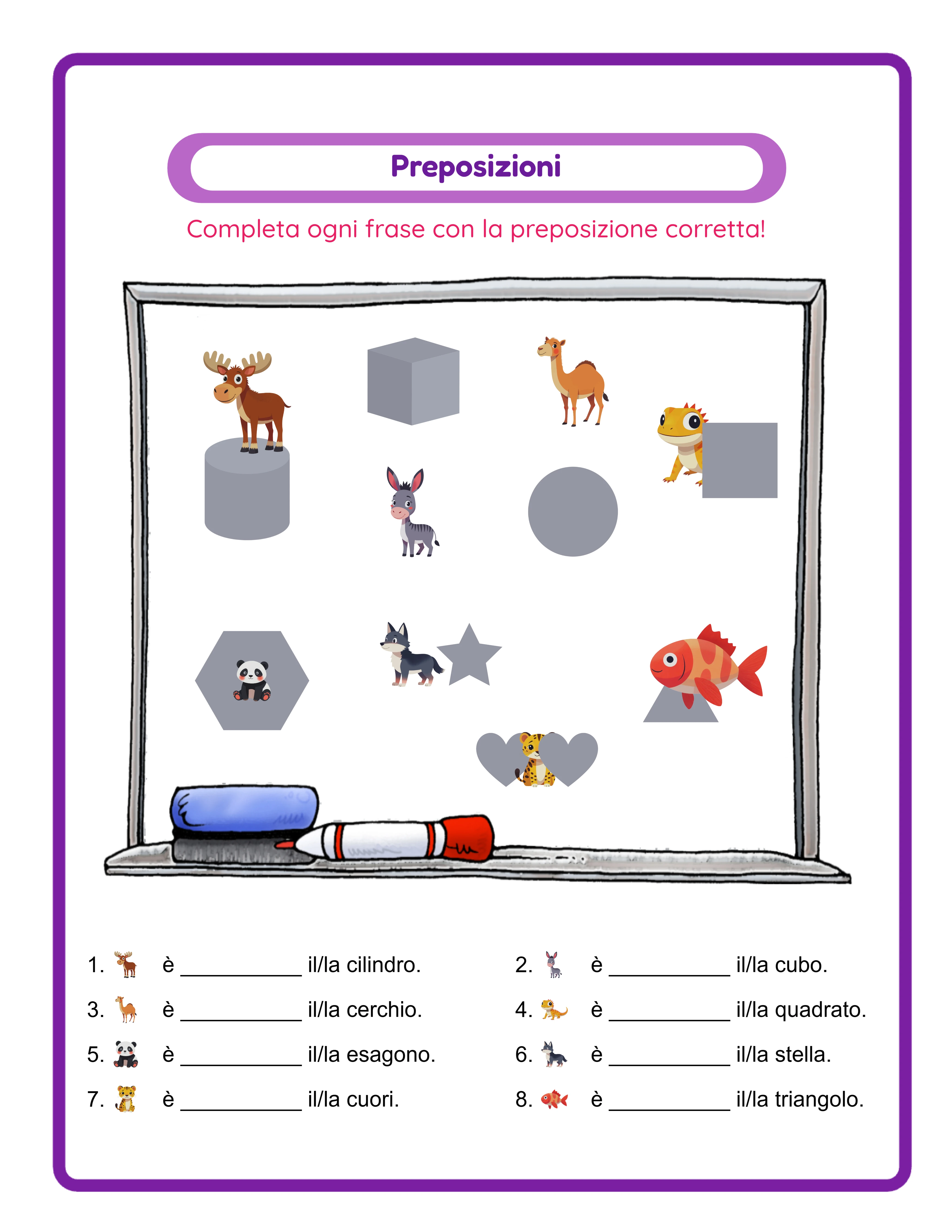 Scheda di preposizioni — immagini tematiche