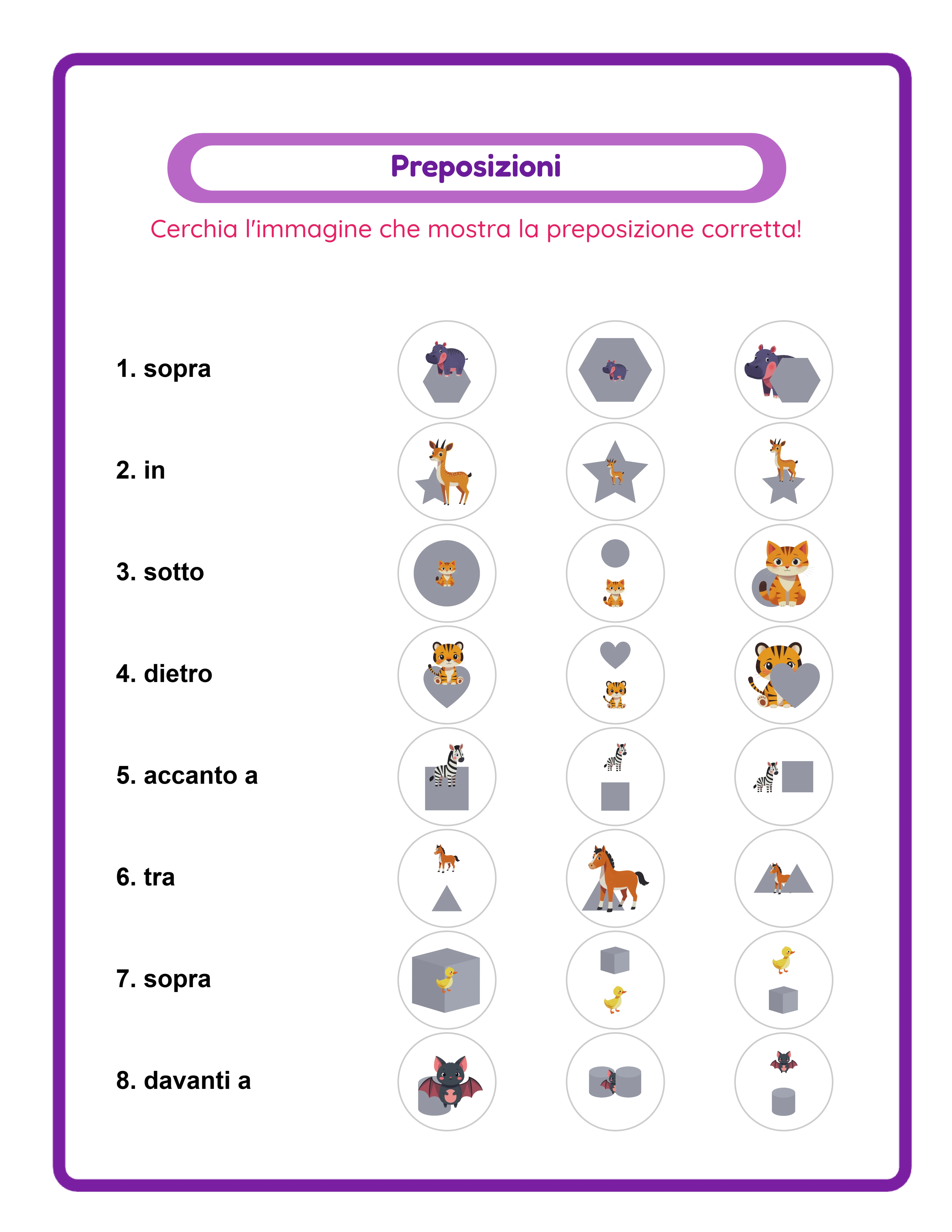 Scheda di preposizioni — ritagliare e incollare
