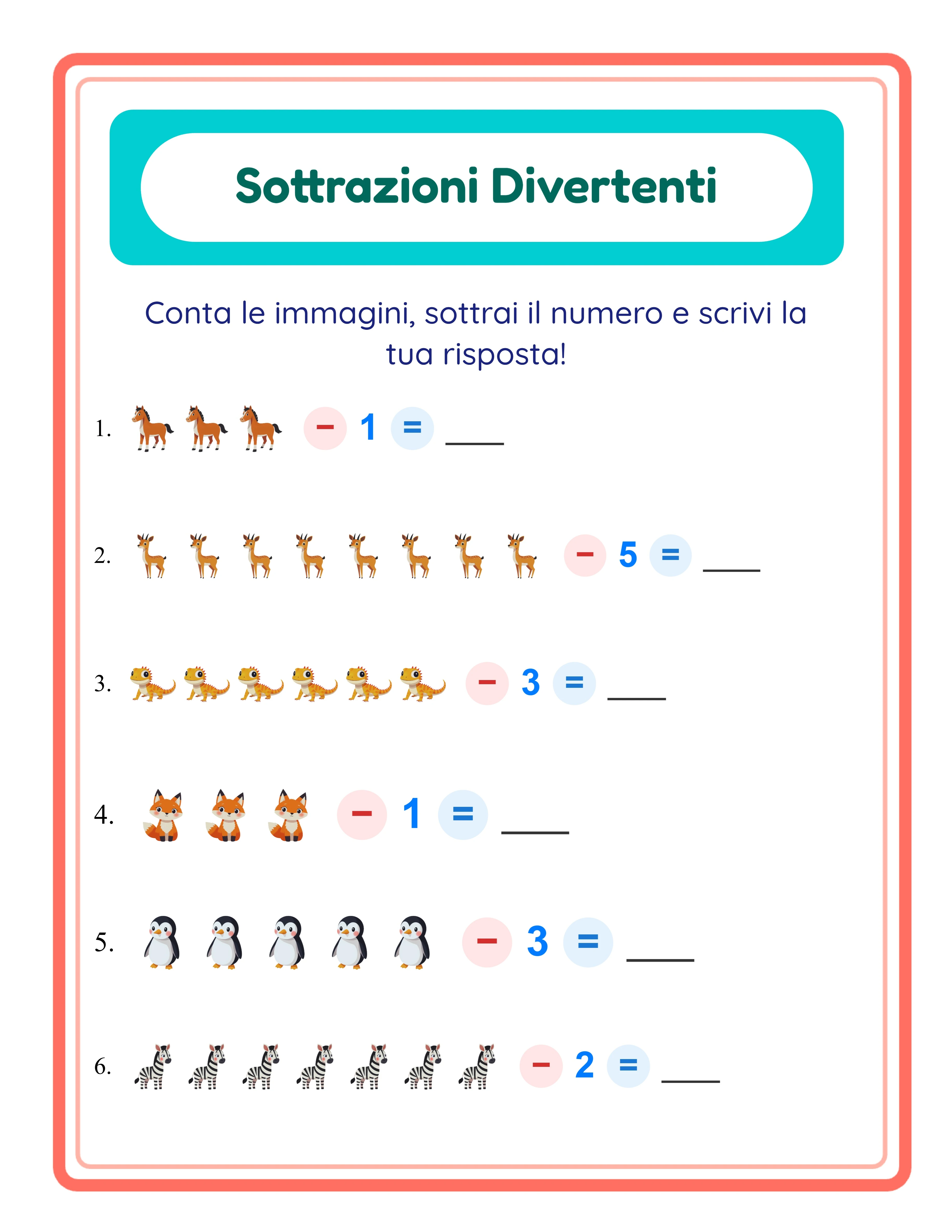 Scheda di sottrazione — trovare il sottraendo con immagini