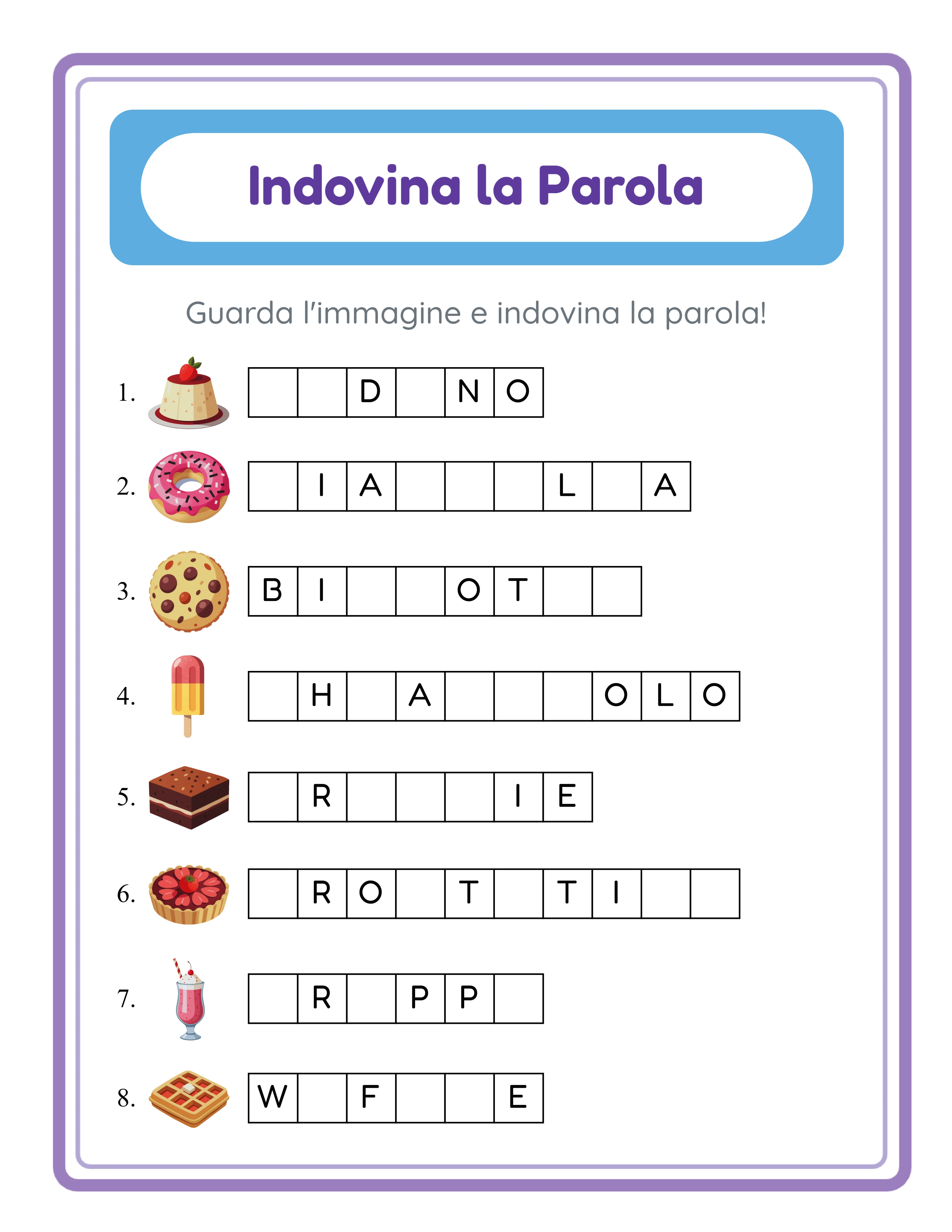 Scheda di Indovina la parola avanzato