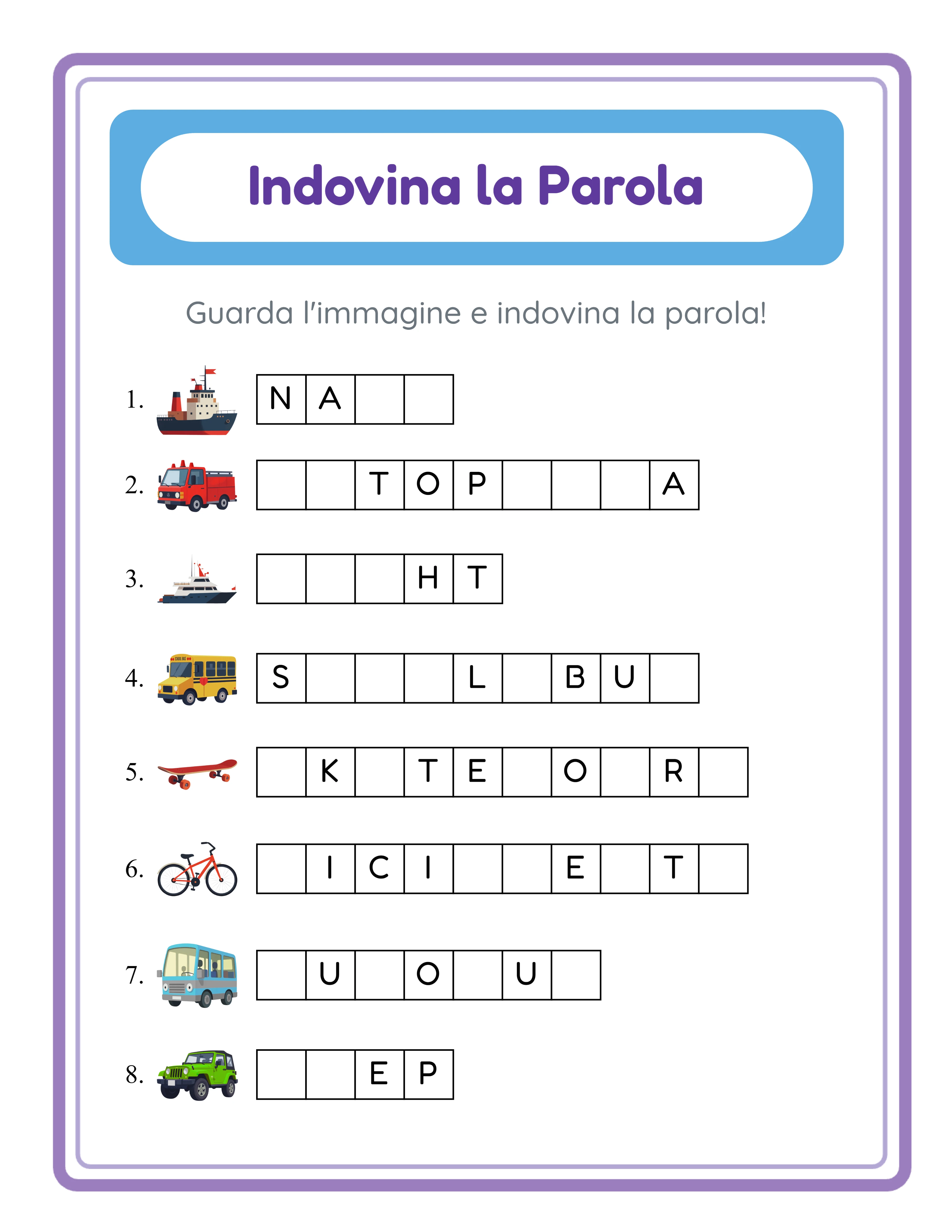 Scheda indovina la parola in primo piano — sfida di vocabolario colorata