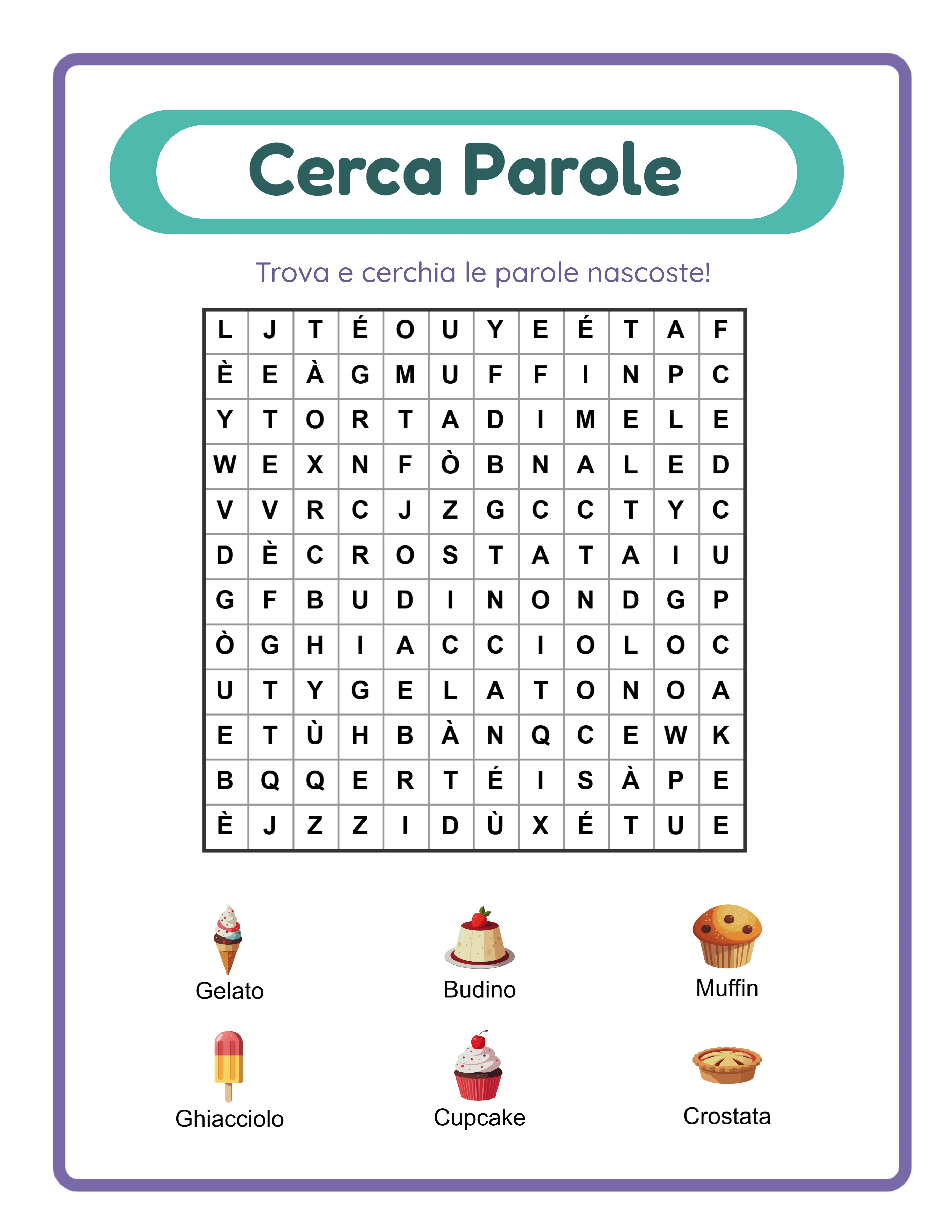 Word search practice — themed grid layout