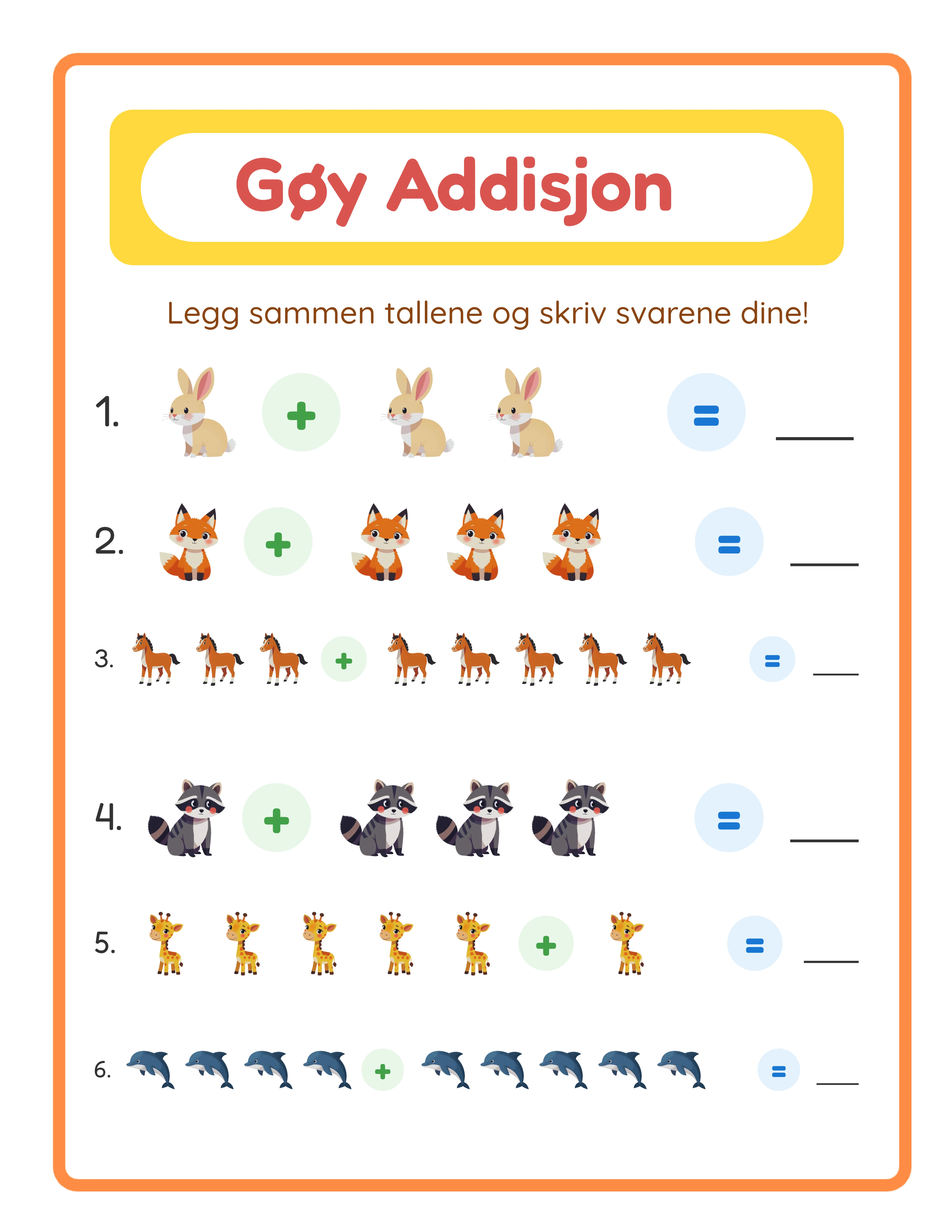 Addisjon nybegynnerarbeidsark