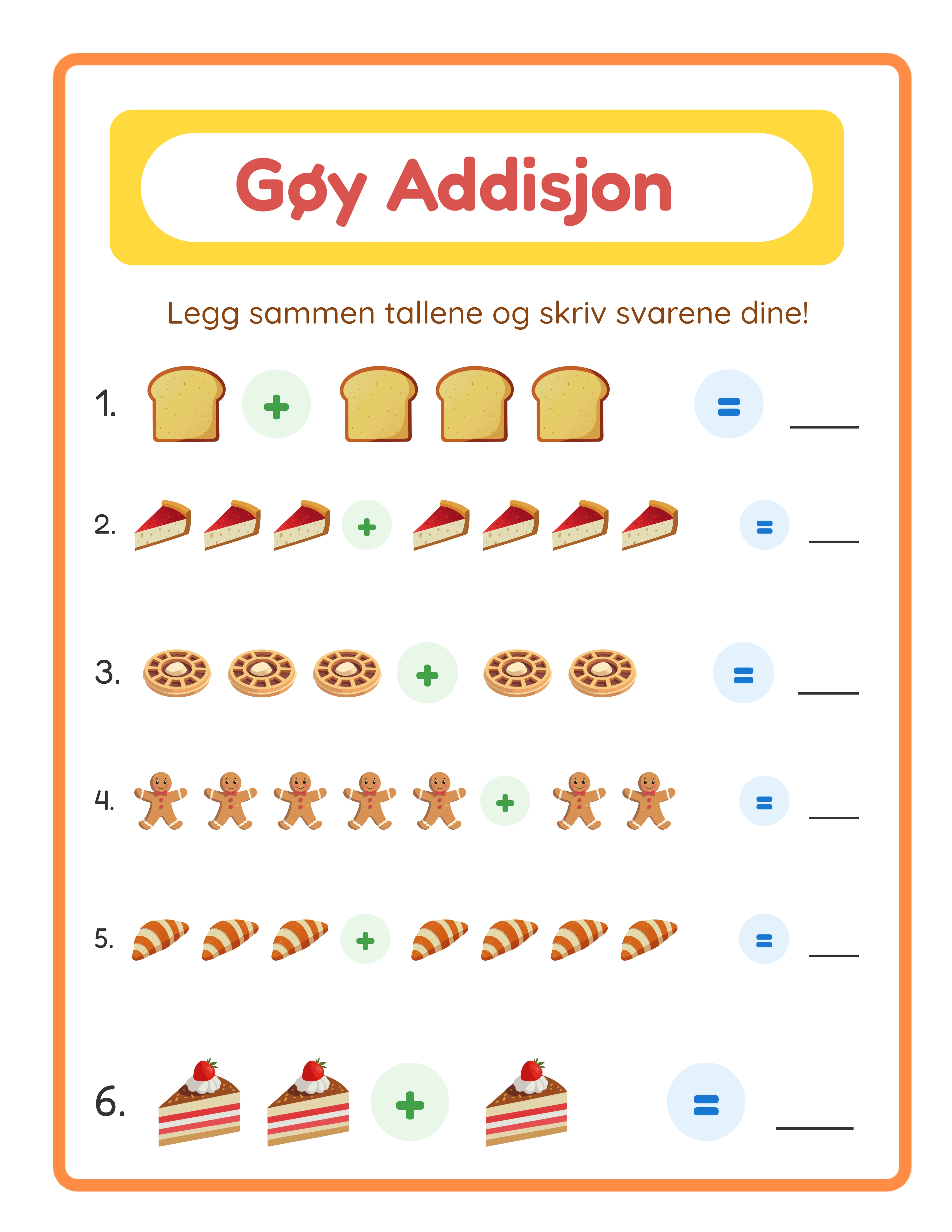 Addisjon arbeidsark eksempel 2