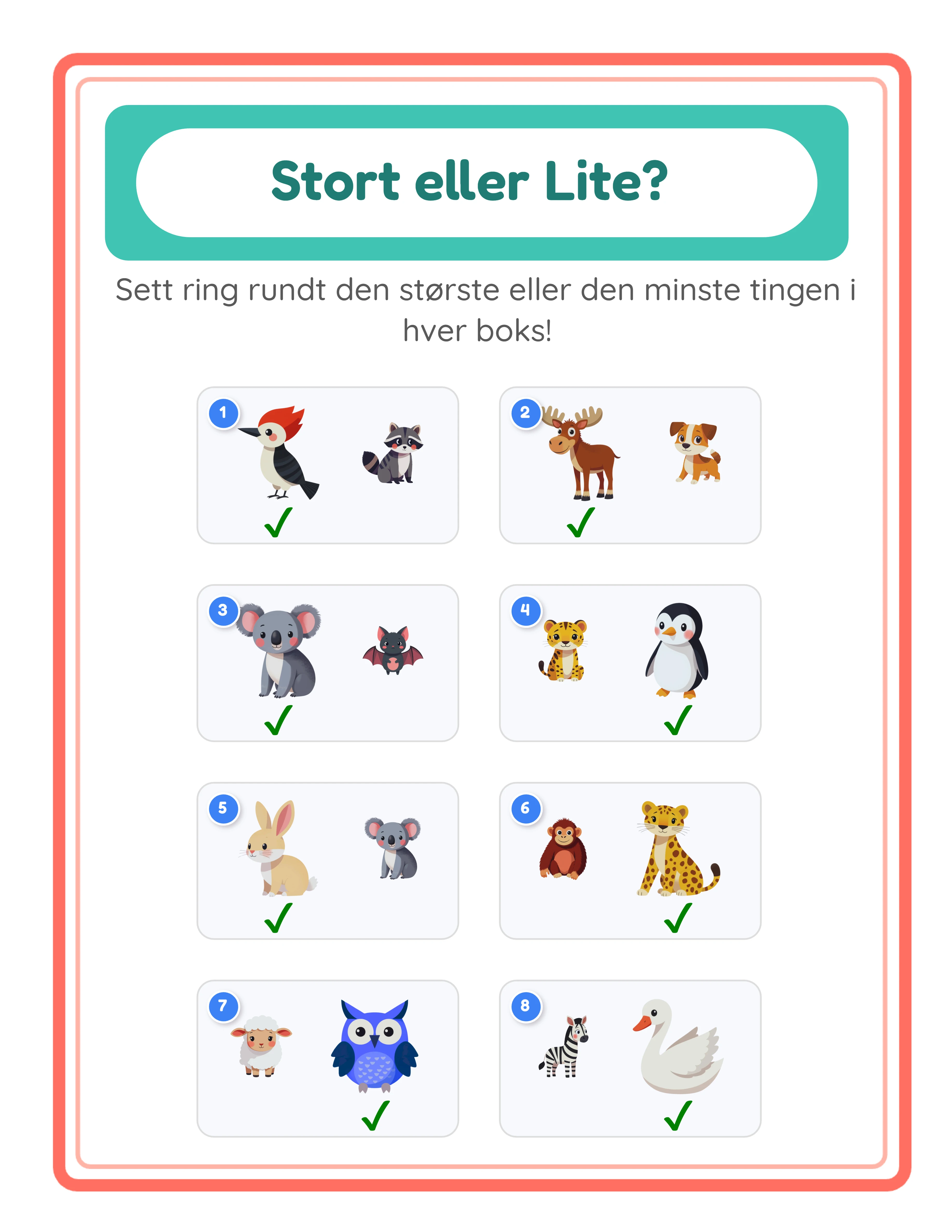 Big-small printable answer key