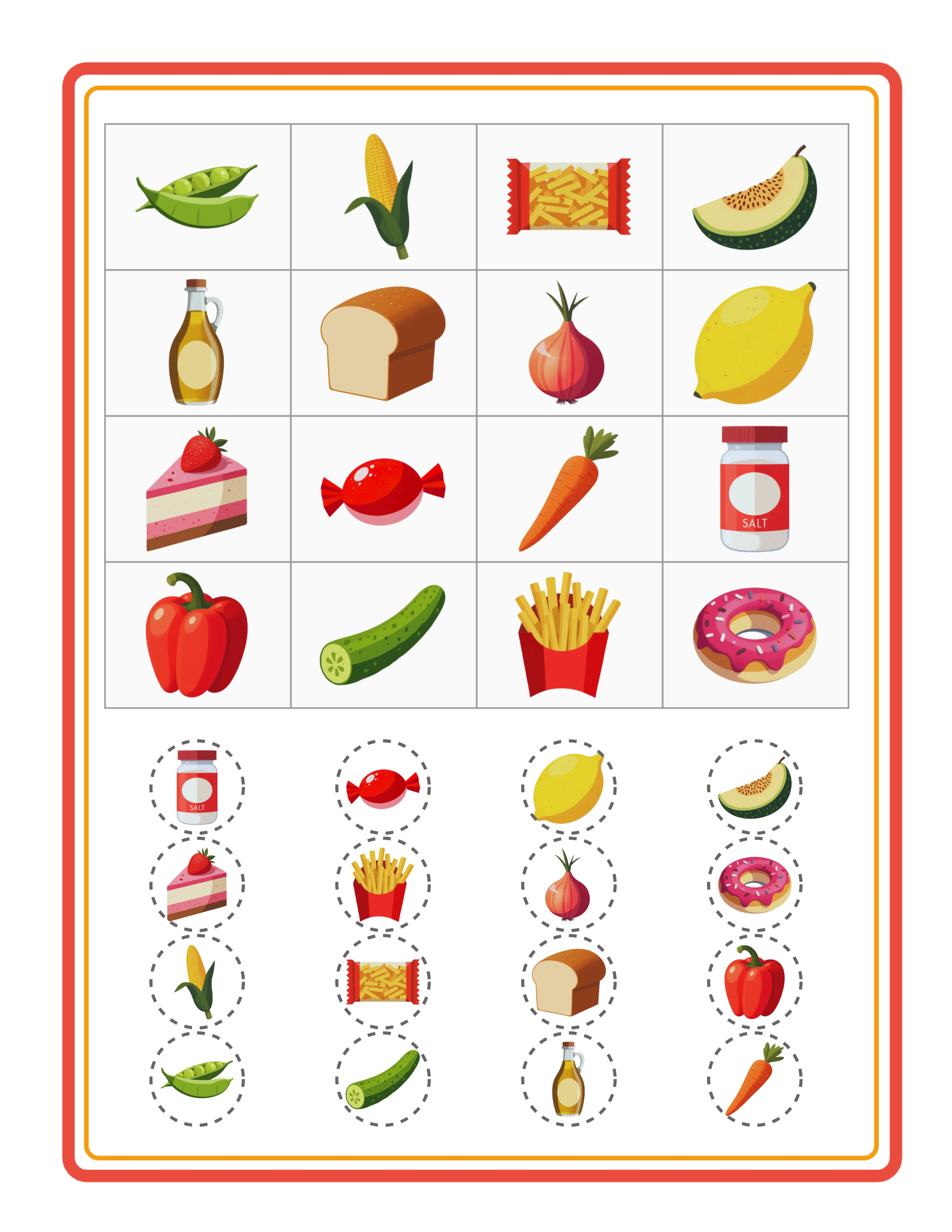 Bingo callout sheet — themed picture calling cards