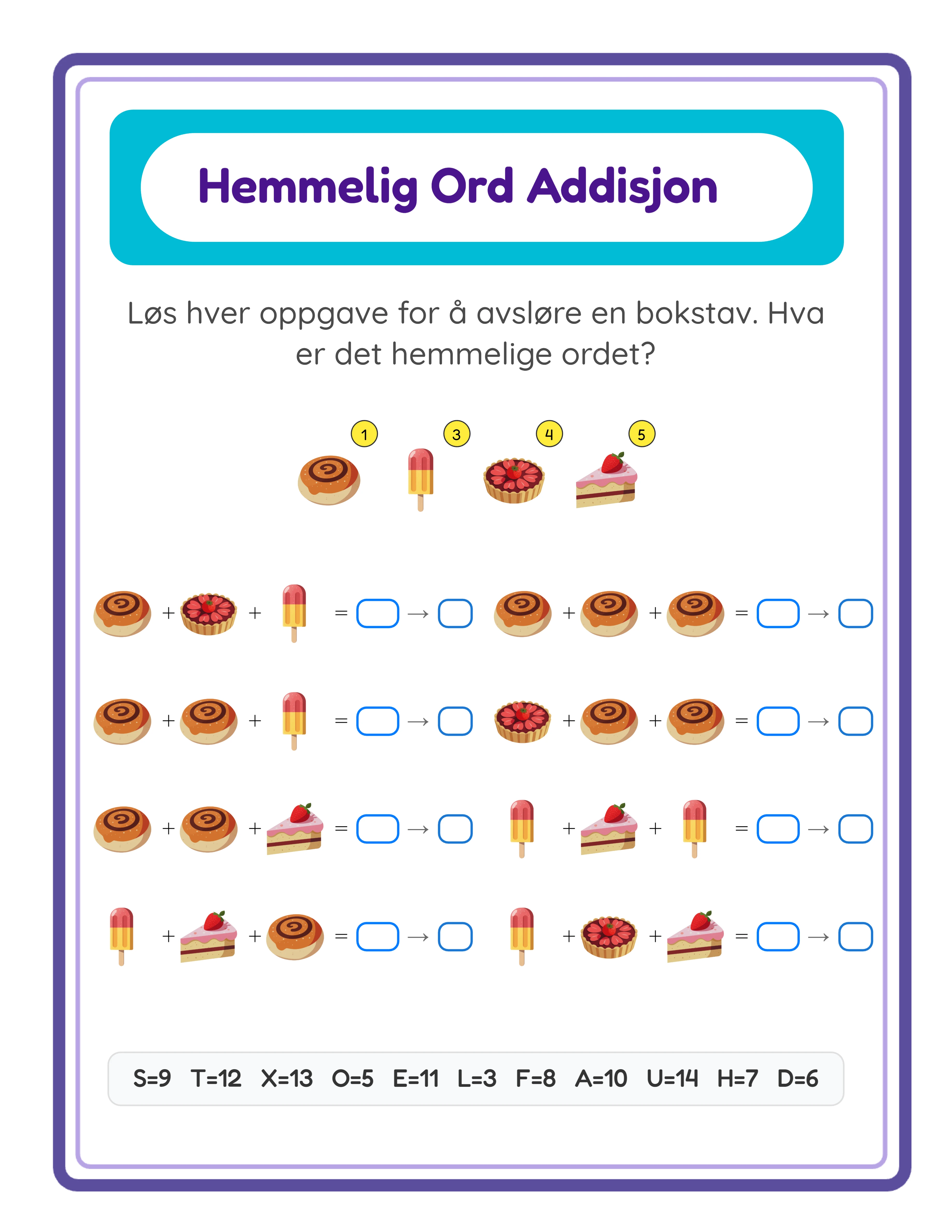 Code breaker addition printable worksheet — advanced code cracking