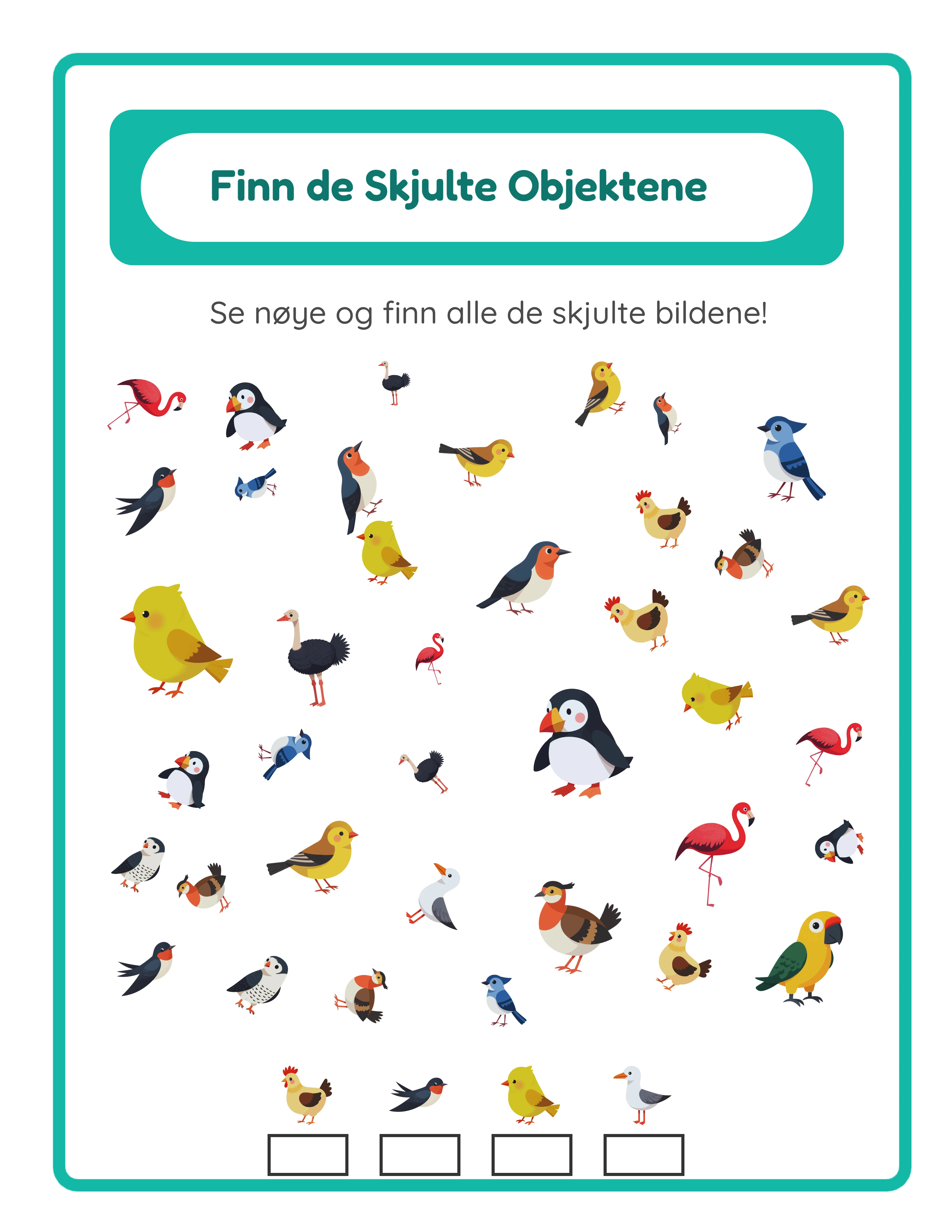 Skjulte objekter arbeidsark fasit med røde sirkler tegnet rundt målobjekter dimensjonert 3 til 5 piksler større