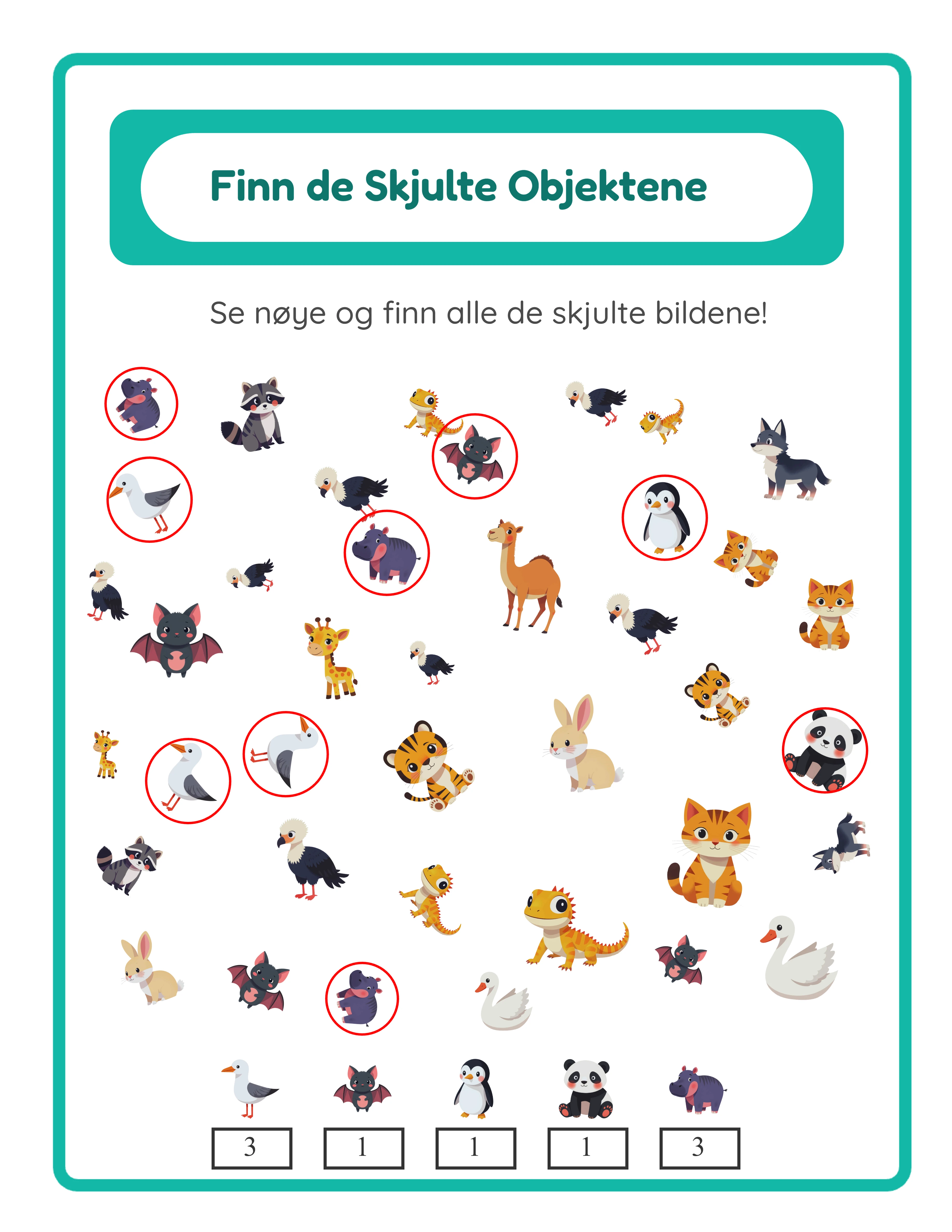 Find objects printable answer key