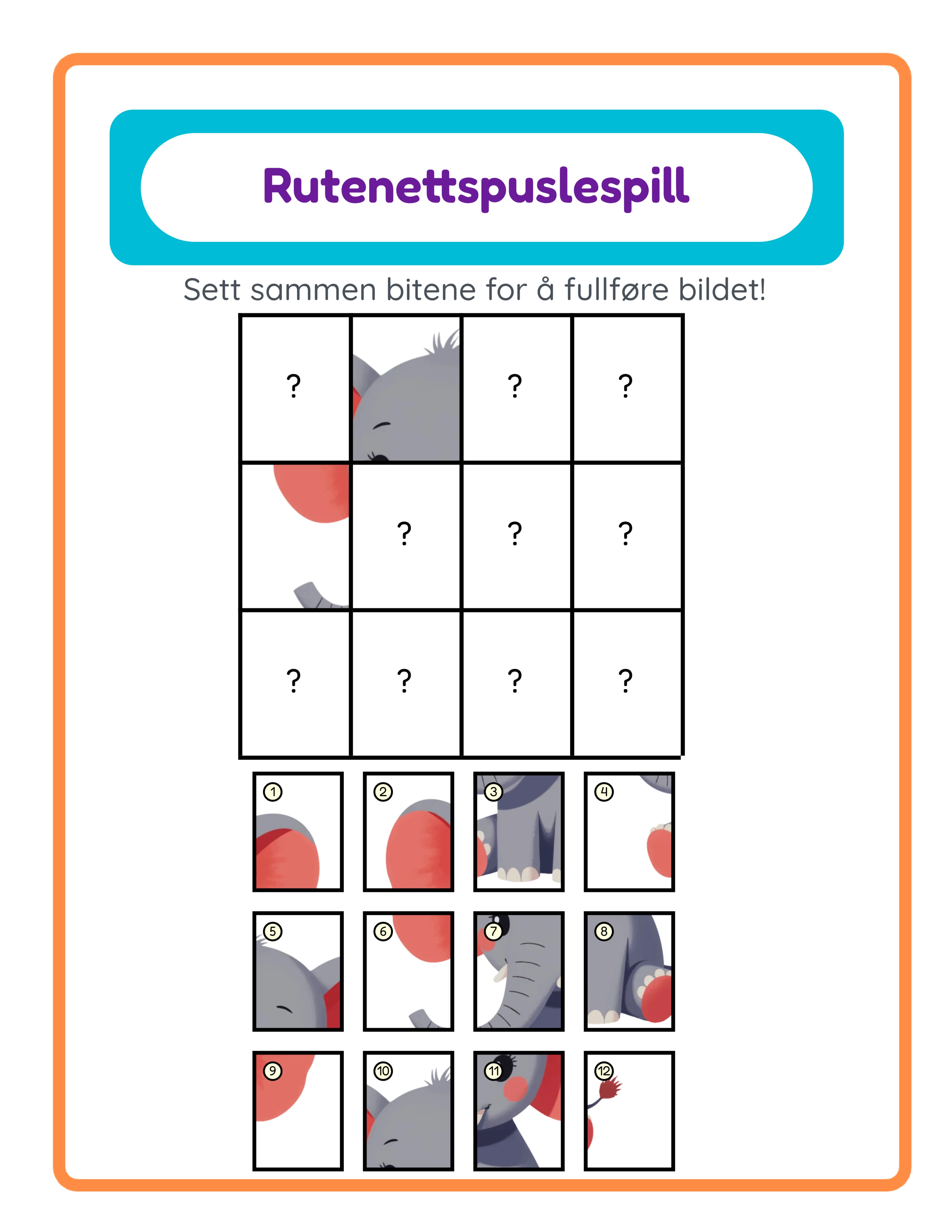 Rutenettpuslespill avansert arbeidsark