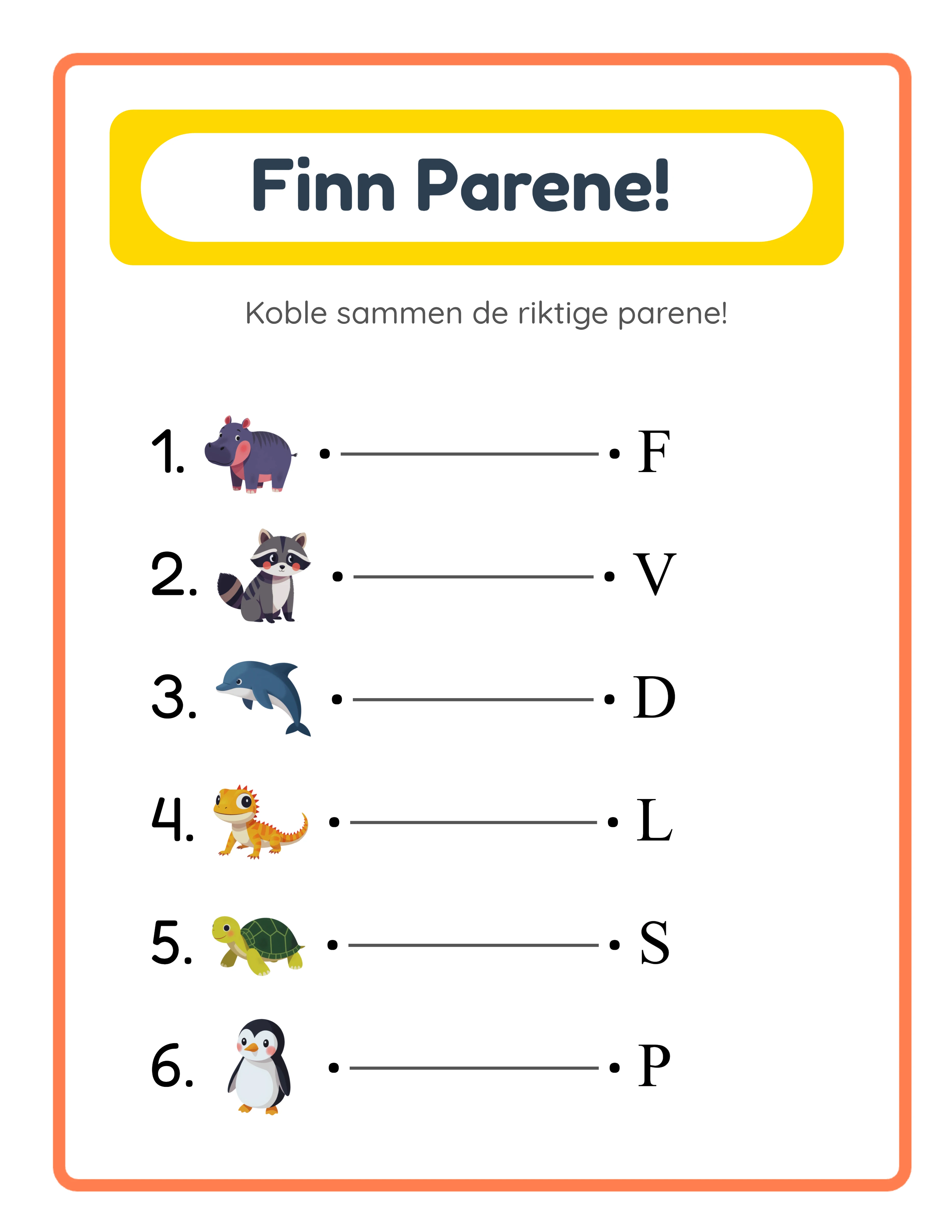 Matching printable answer key