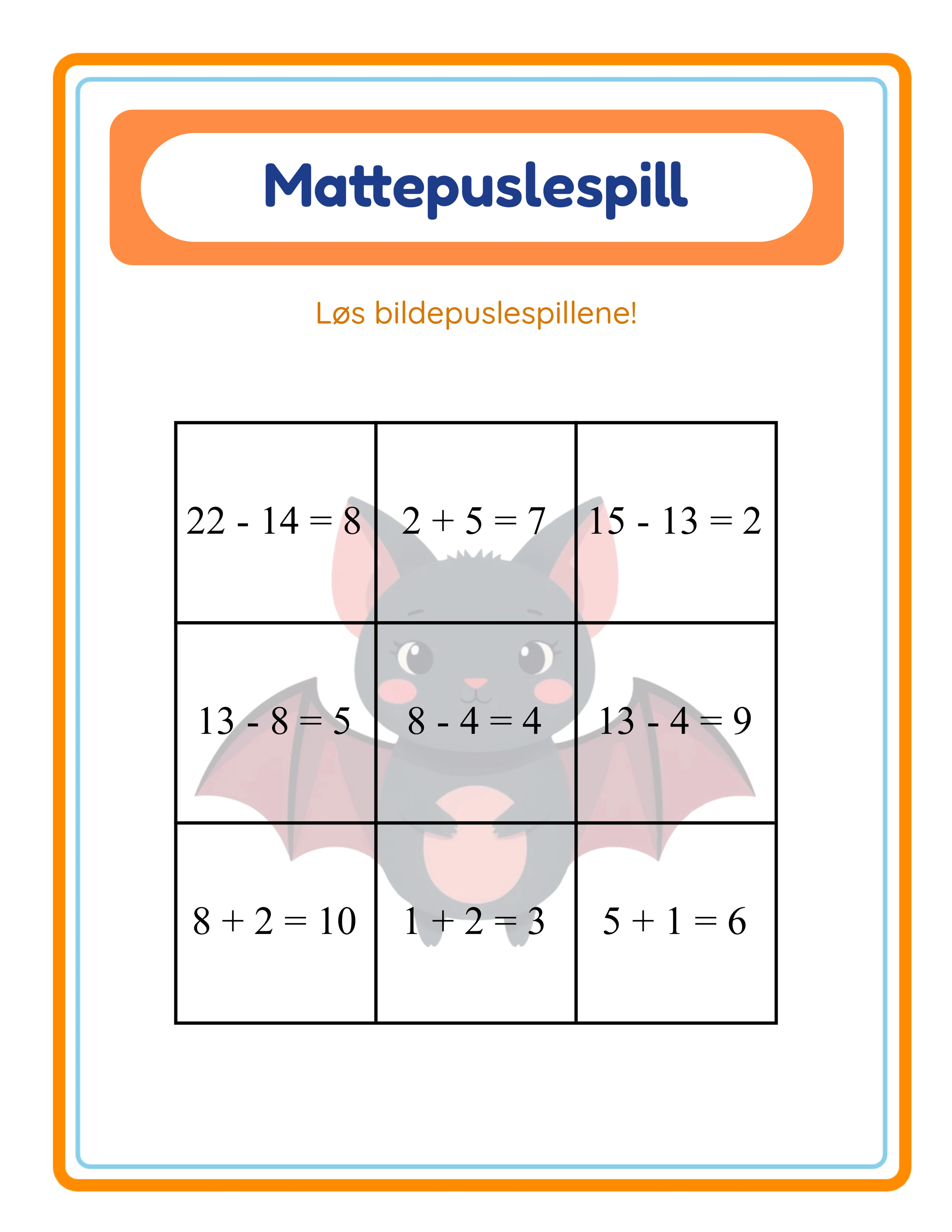 Math puzzle printable answer key