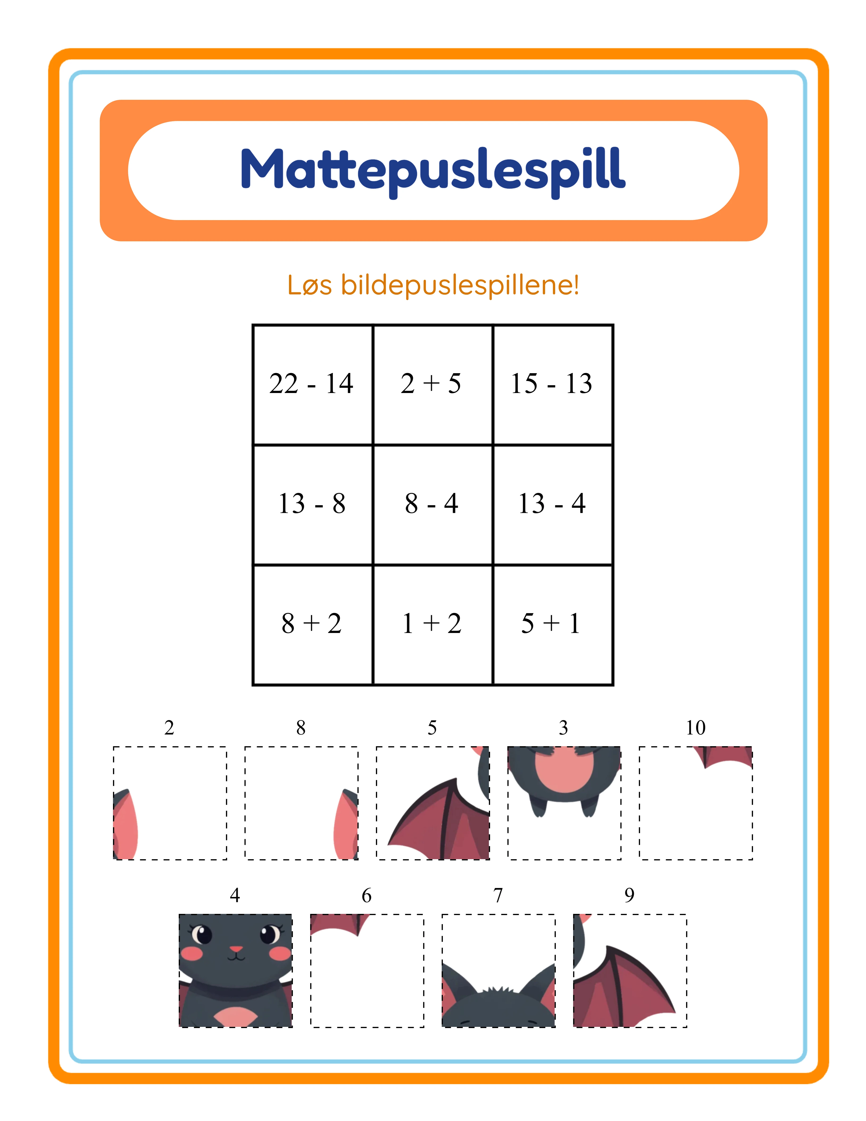 Matematikkpuslespill profesjonelt arbeidsark