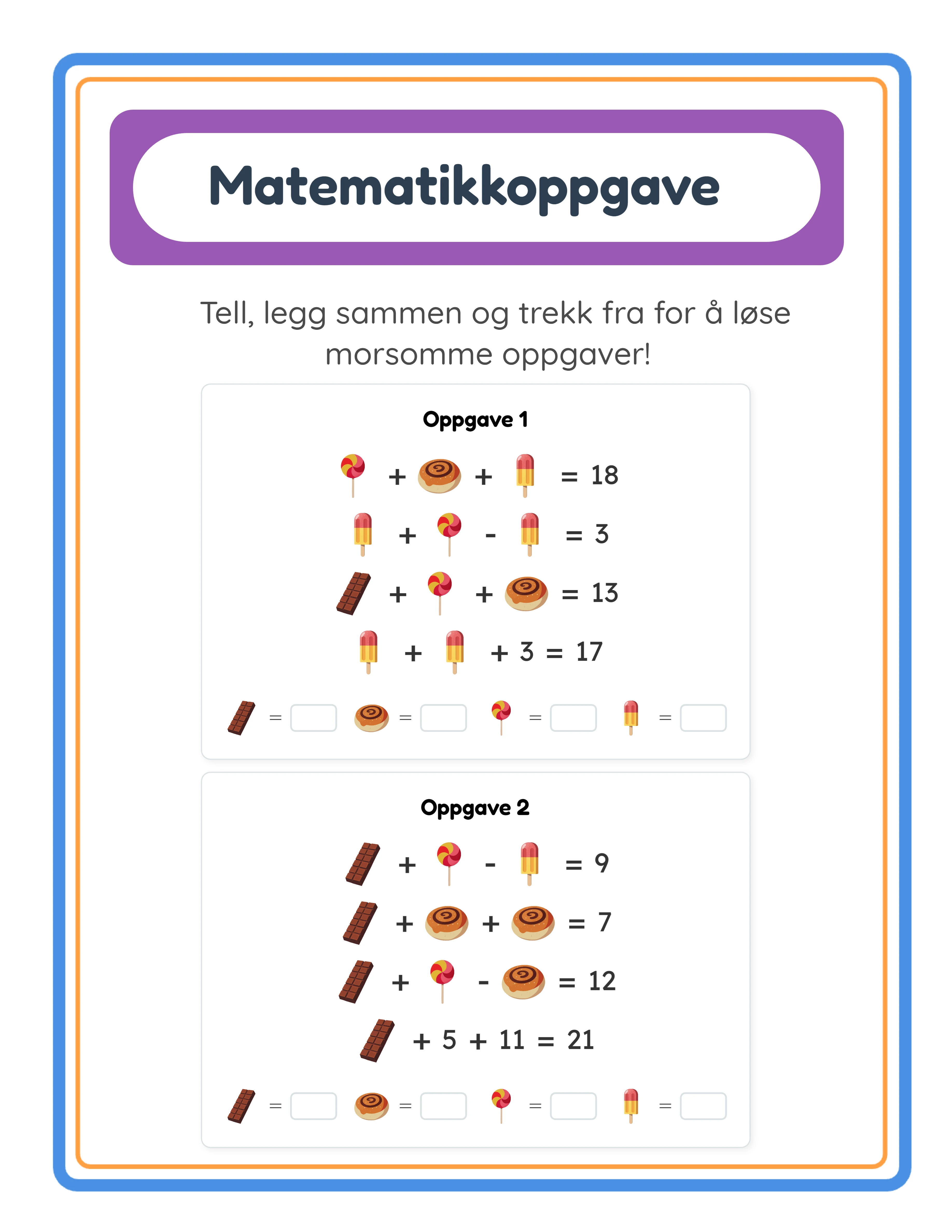 Matematikkoppgave profesjonelt arbeidsark