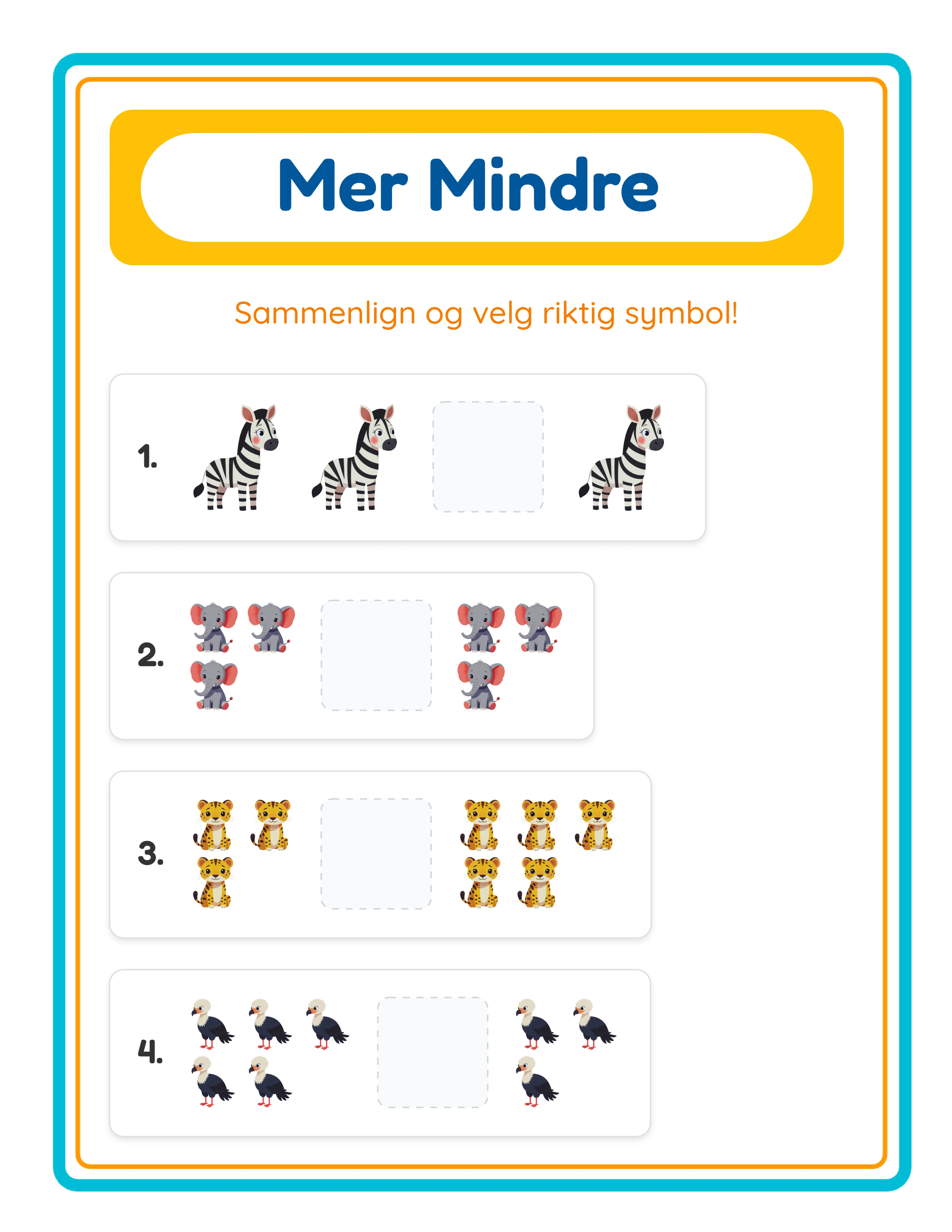 Mer eller Mindre nybegynnerarbeidsark